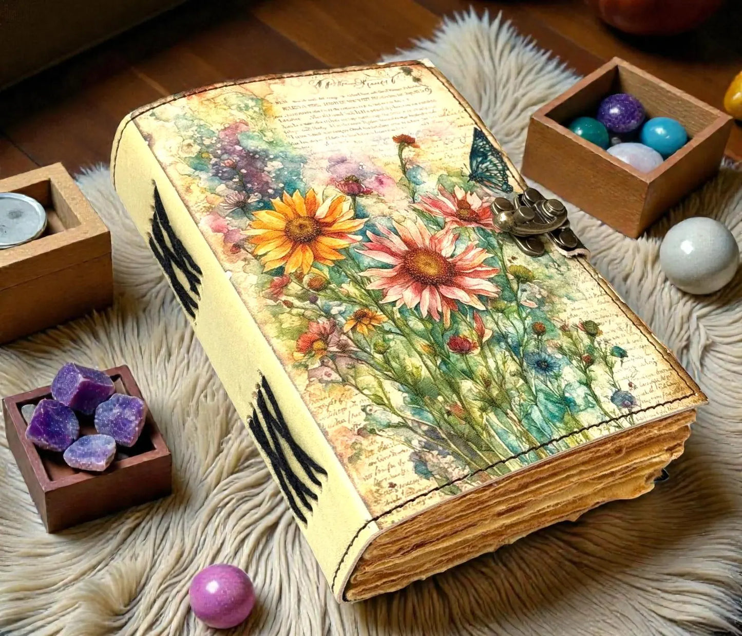 Handmade Leather Grimoire Book of Shadows –Witchcraft Spell Journal | Vintage Wiccan Pagan Gothic Floral Gifts