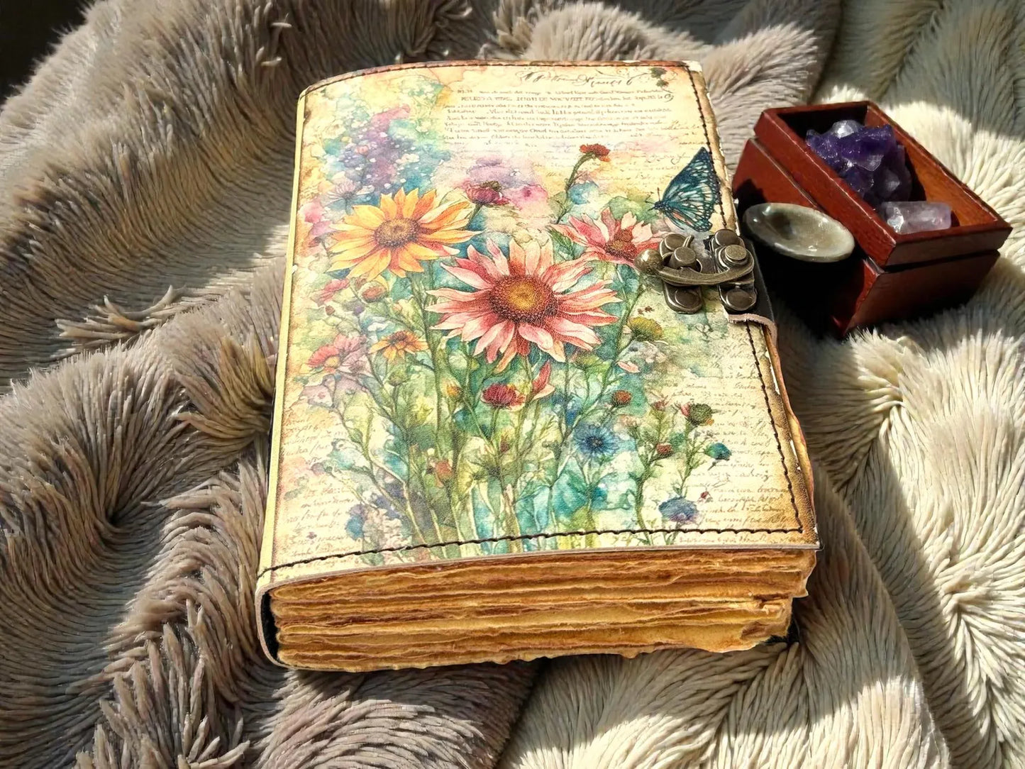 Handmade Leather Grimoire Book of Shadows –Witchcraft Spell Journal | Vintage Wiccan Pagan Gothic Floral Gifts