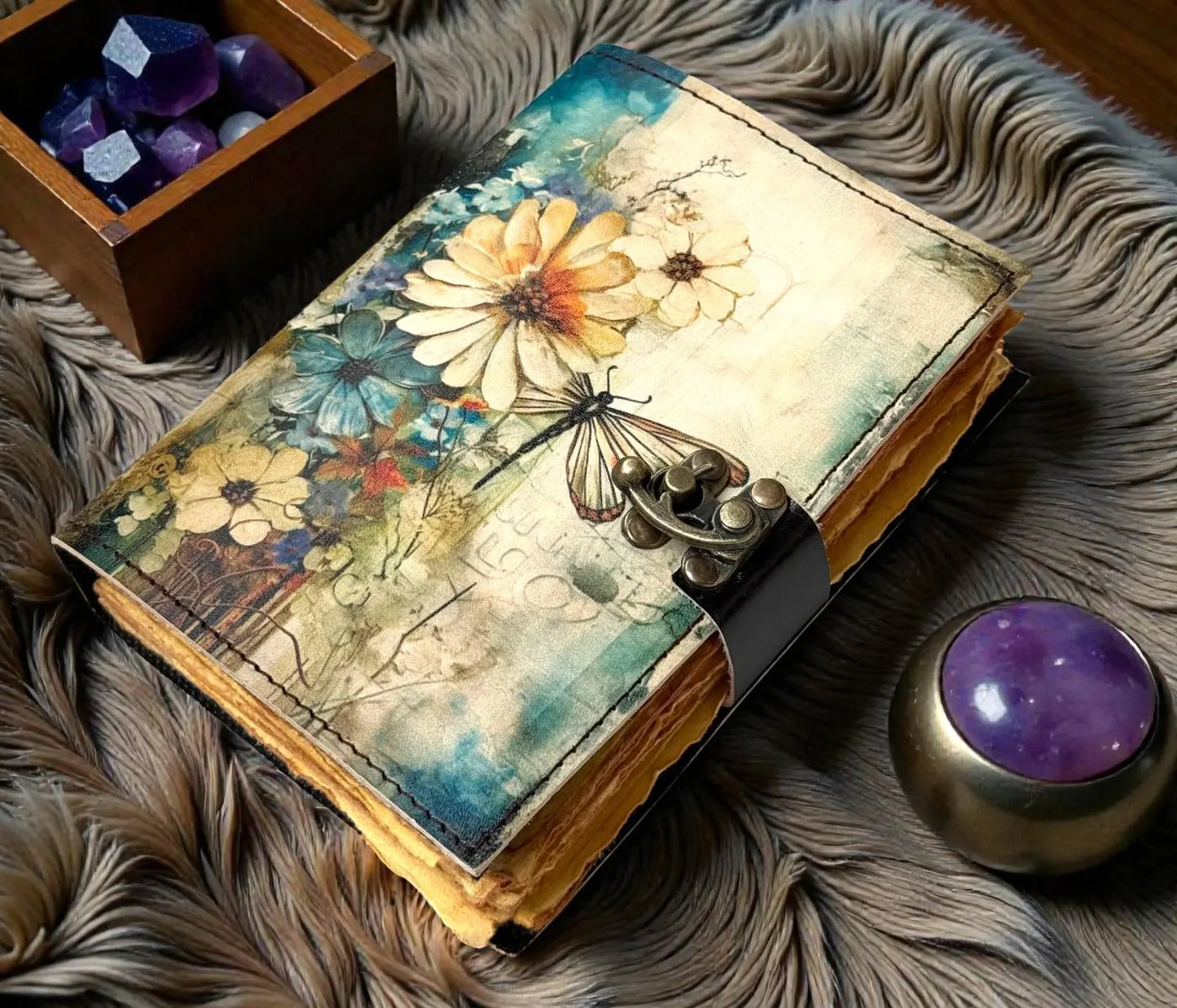 Celestial Tree of Life Leather Journal | Handmade Grimoire Moon Spell Book | Antique lock Closure | Gifts for Him & her