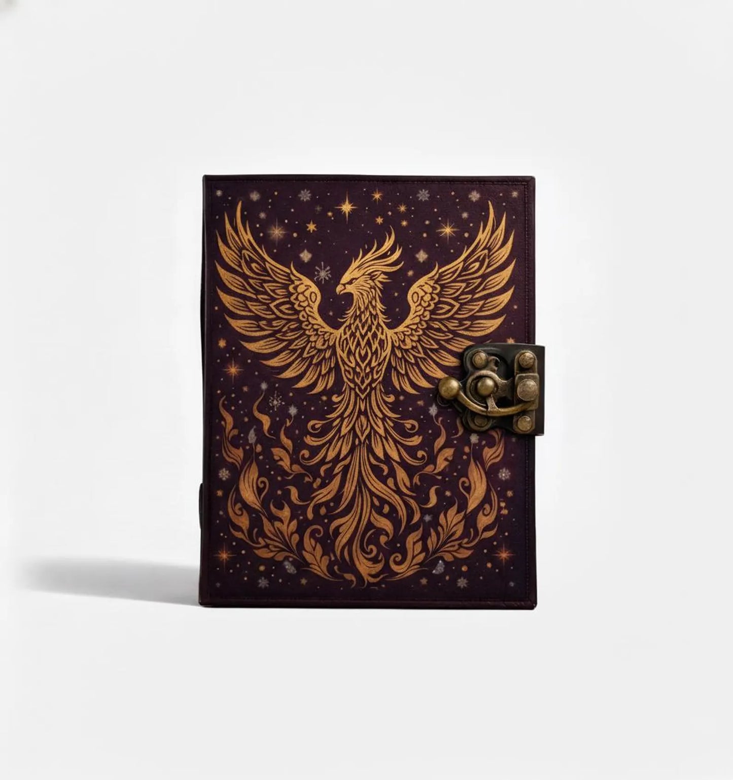 Phoenix Leather Journal – Handmade Burgundy Writing Notebook with Antique Lock