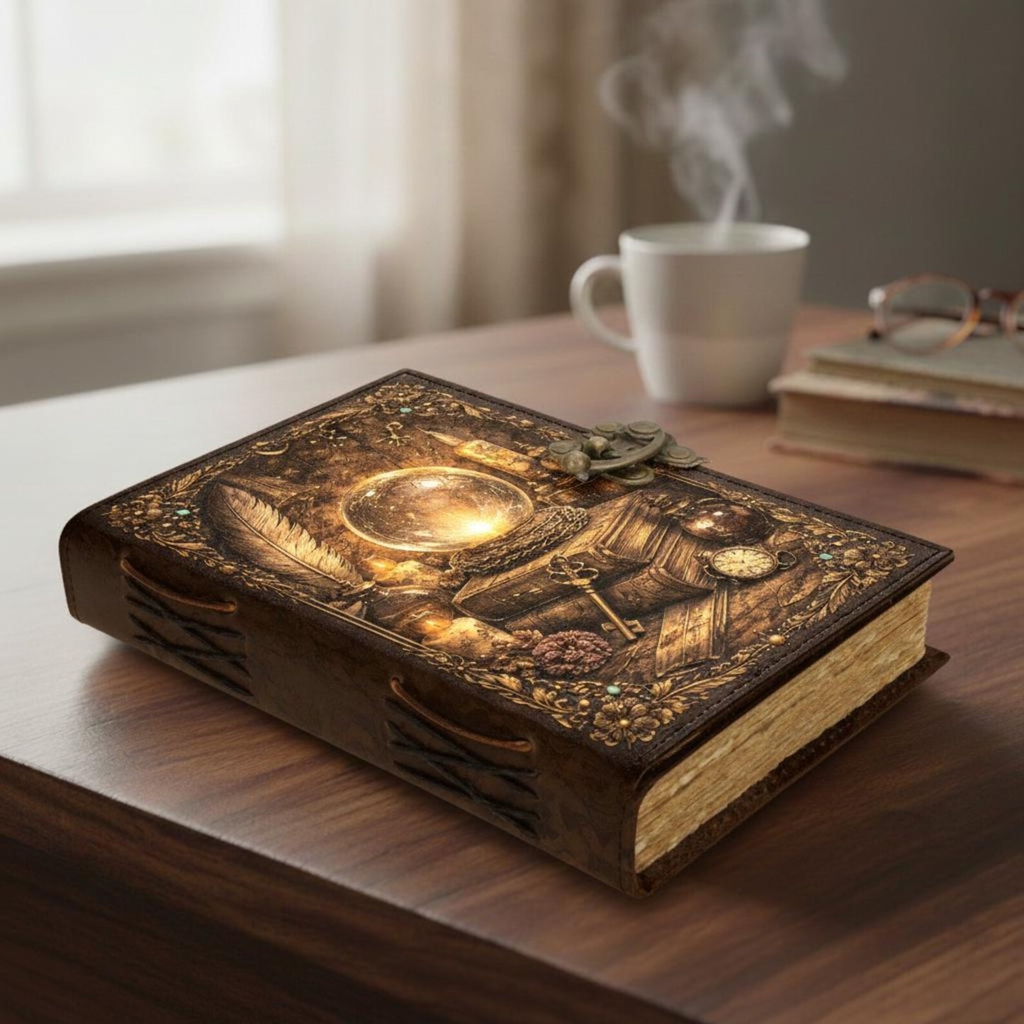 Arcane Alchemy Leather Journal – Handmade Vintage Spellbook with Antique Lock