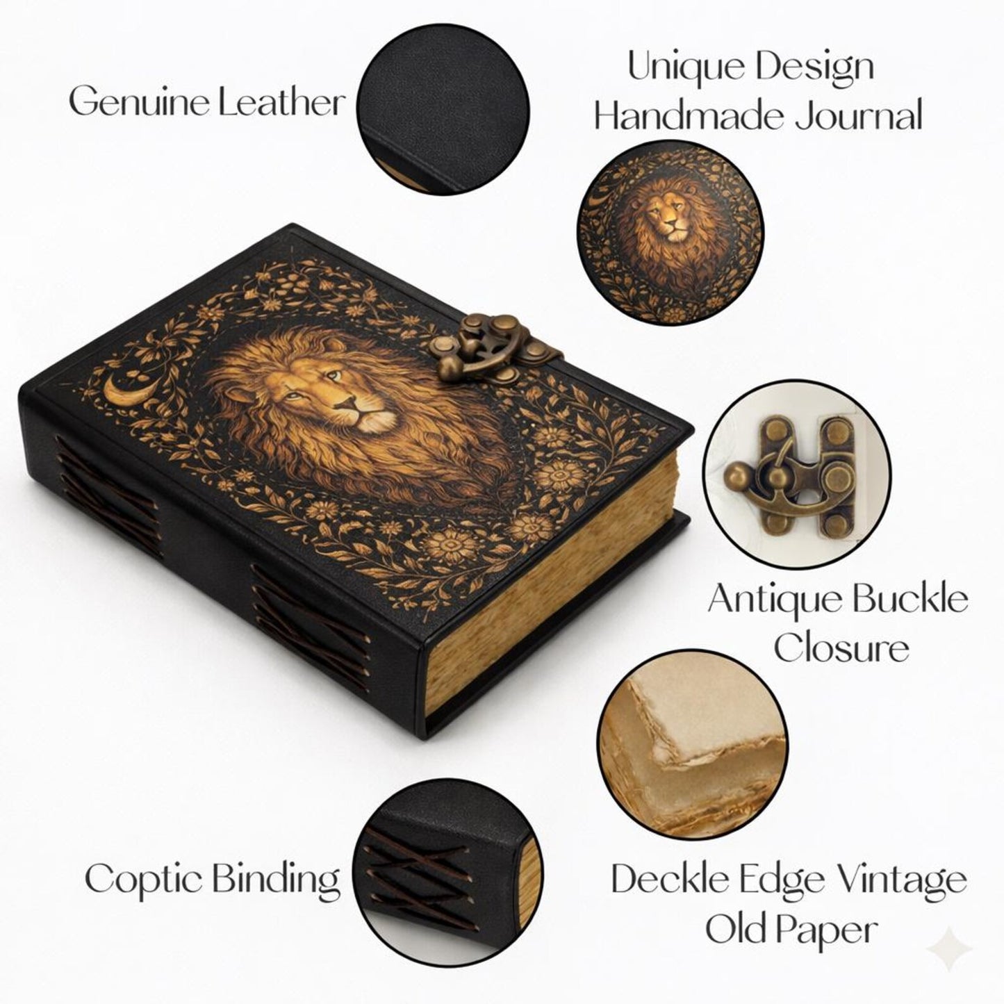 Majestic Lion Leather Journal – Handmade Vintage Writing Notebook with Antique Lock LuxauraHide