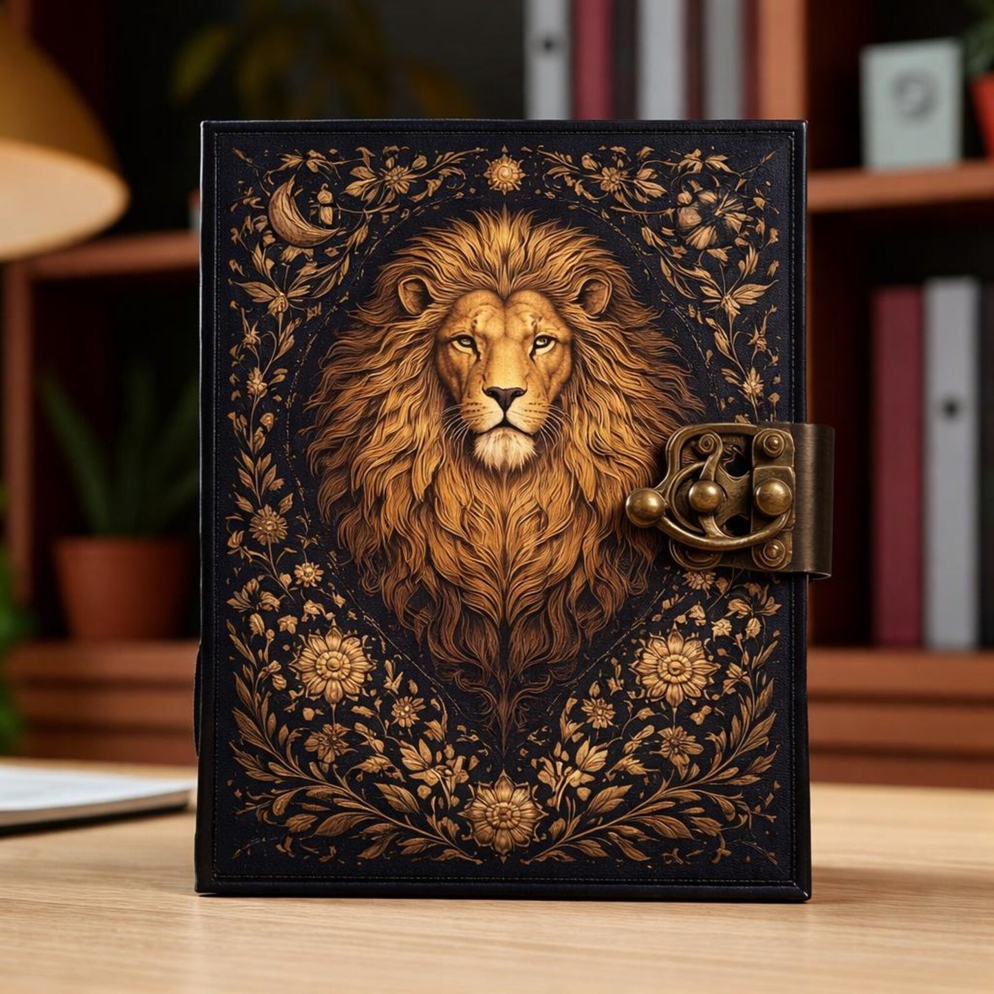 Majestic Lion Leather Journal – Handmade Vintage Writing Notebook with Antique Lock LuxauraHide