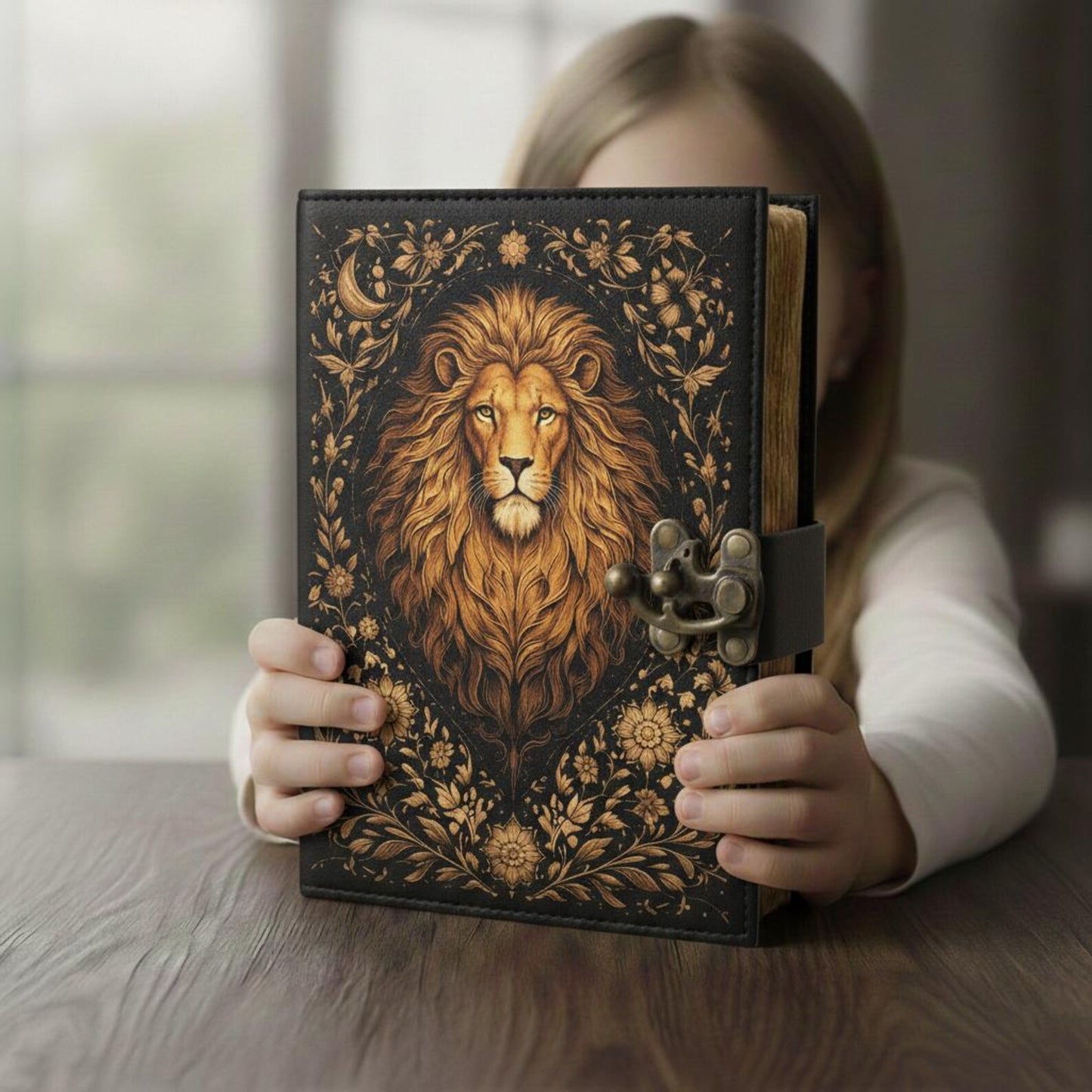 Majestic Lion Leather Journal – Handmade Vintage Writing Notebook with Antique Lock LuxauraHide