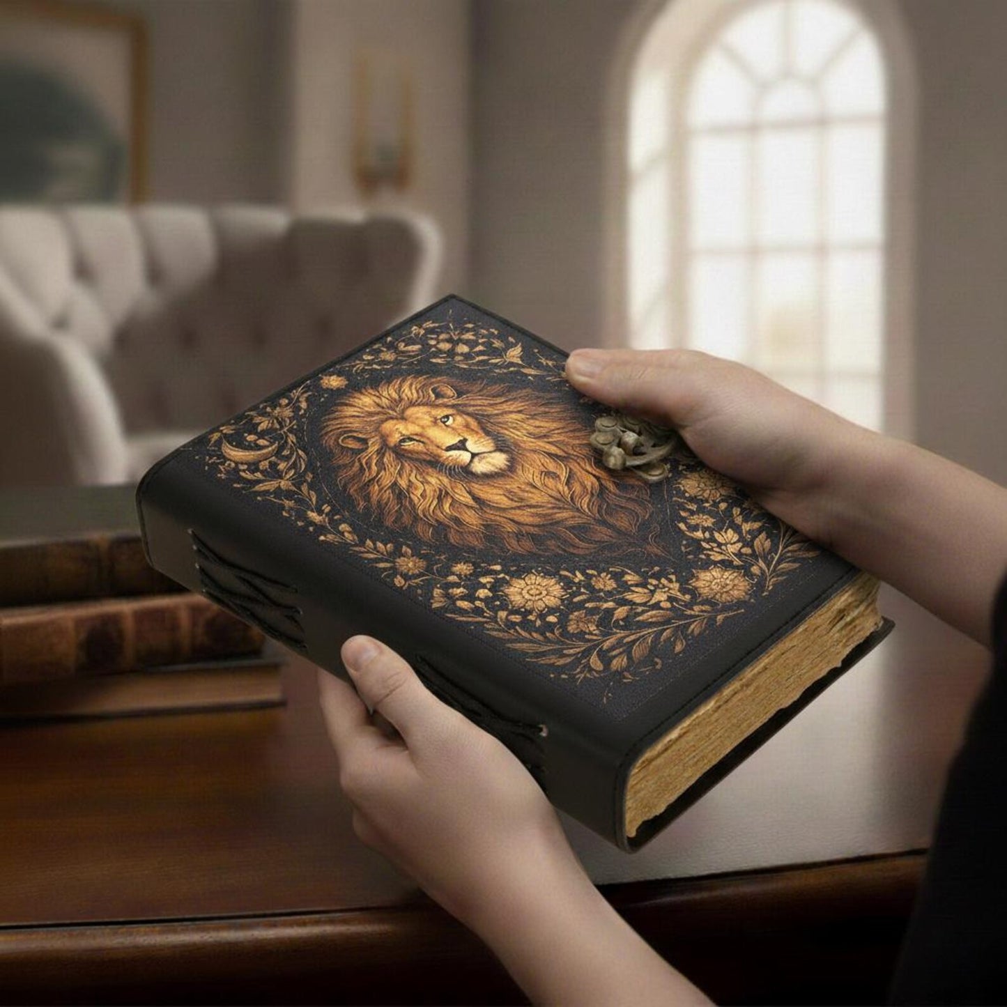 Majestic Lion Leather Journal – Handmade Vintage Writing Notebook with Antique Lock LuxauraHide