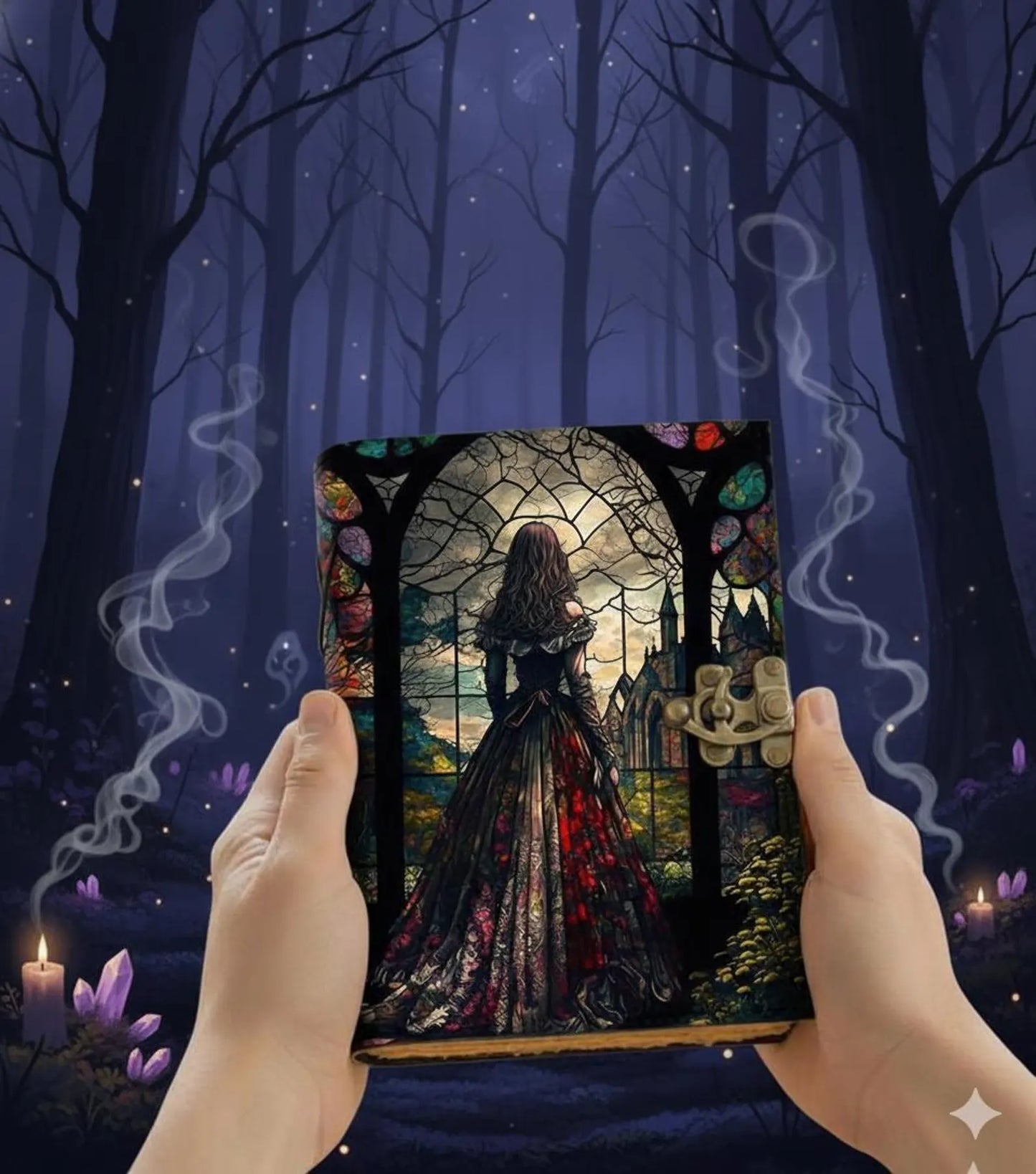 Witchcraft journal Embossed Leather Spell Book: Handmade Journal with Lock