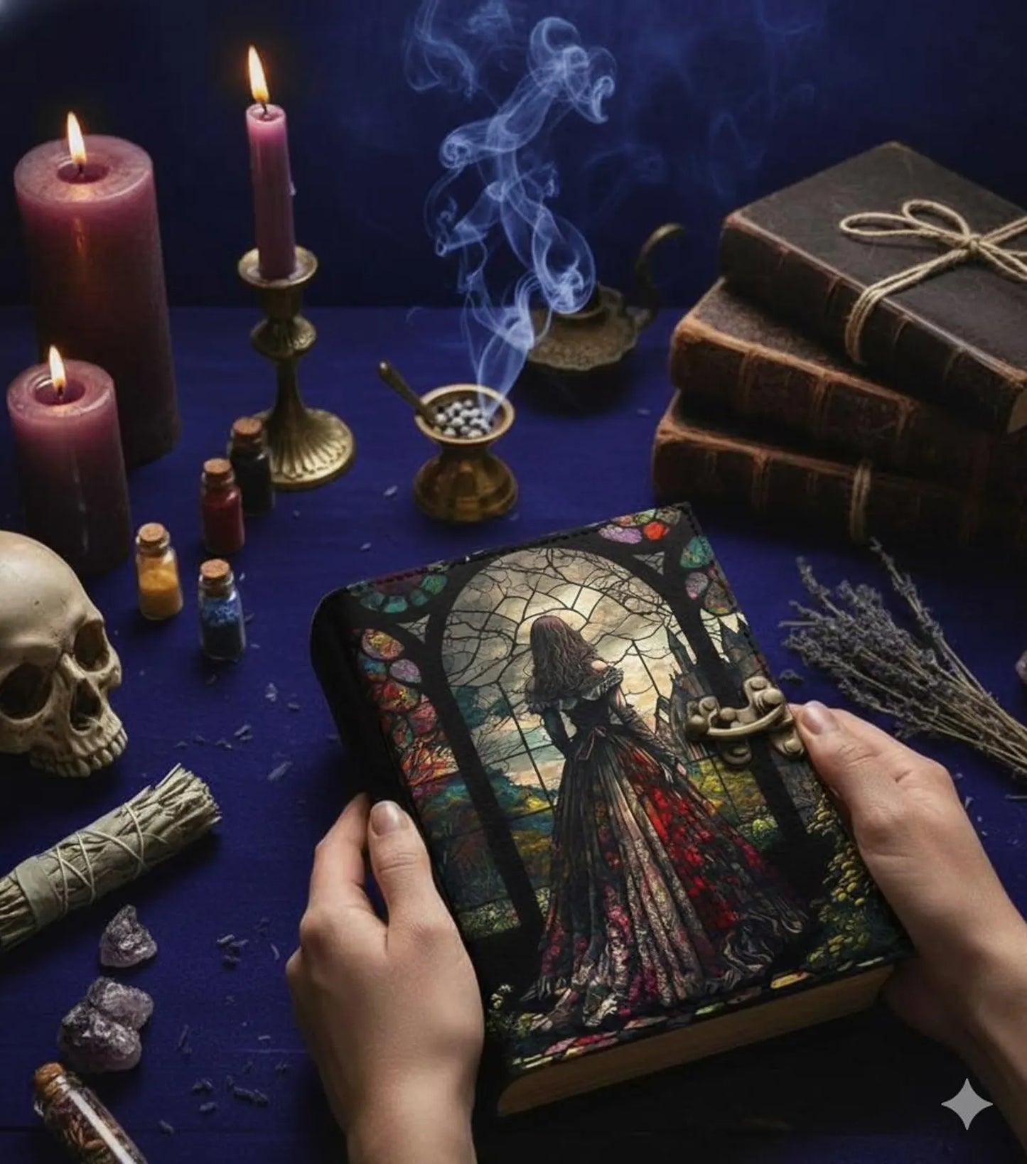 Witchcraft journal Embossed Leather Spell Book: Handmade Journal with Lock