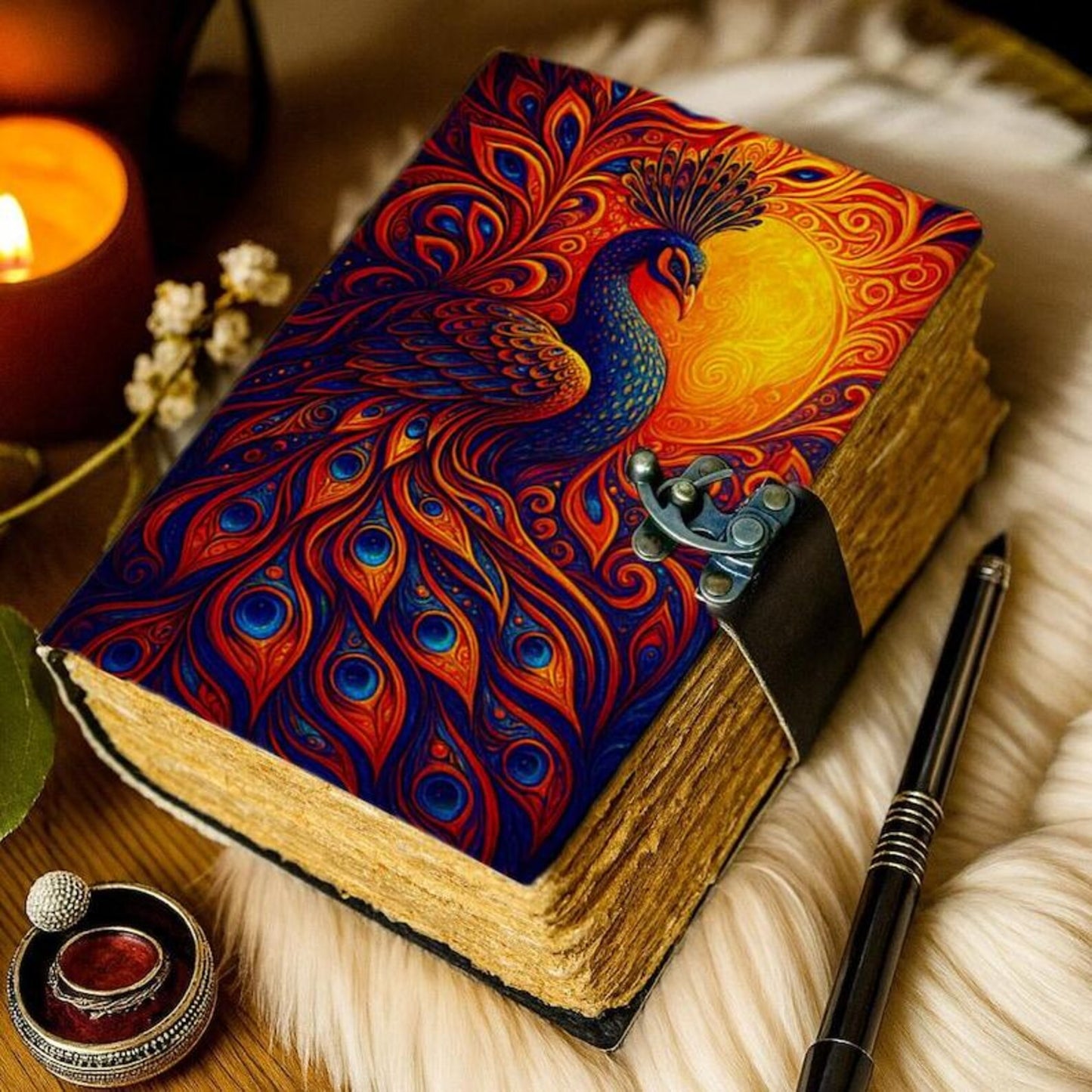 Peacock leather Grimoire journal Leather Notebook Grimoire Journal