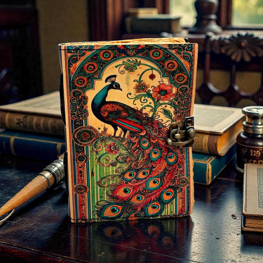 Peacock Leather Journal | Engraved Handmade Diary, Sketchbook