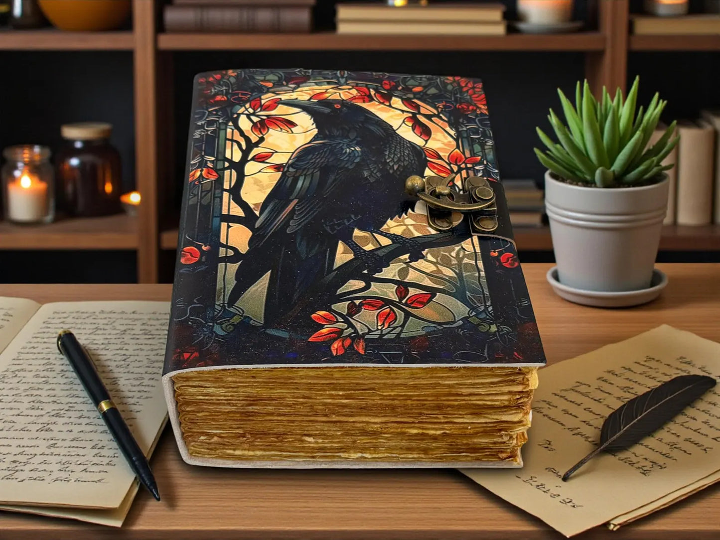 Raven Dark Gothic Leather Spell Journal – Witchcraft Grimoire, Book of Shadow Notebook