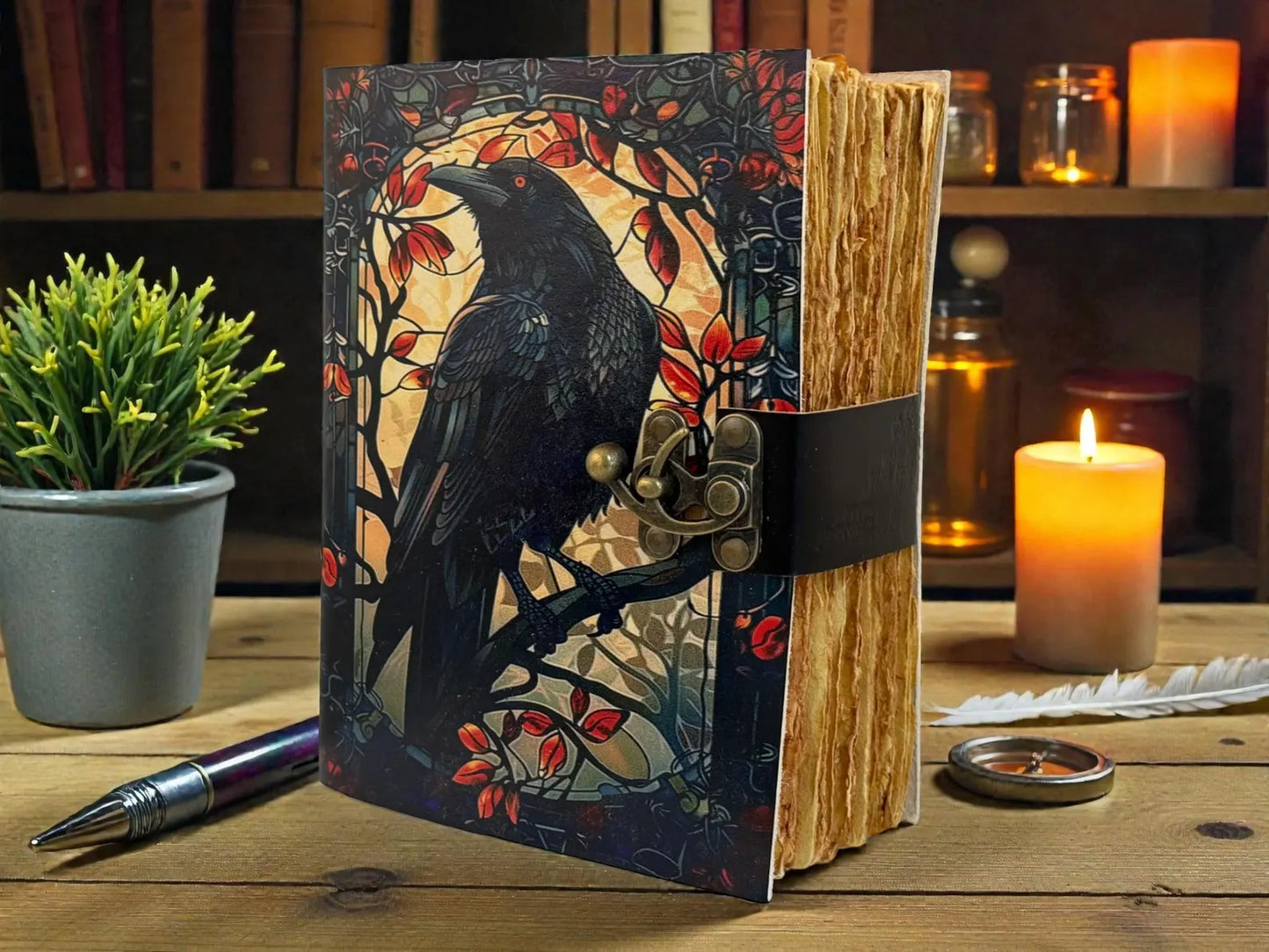 Raven Dark Gothic Leather Spell Journal – Witchcraft Grimoire, Book of Shadow Notebook