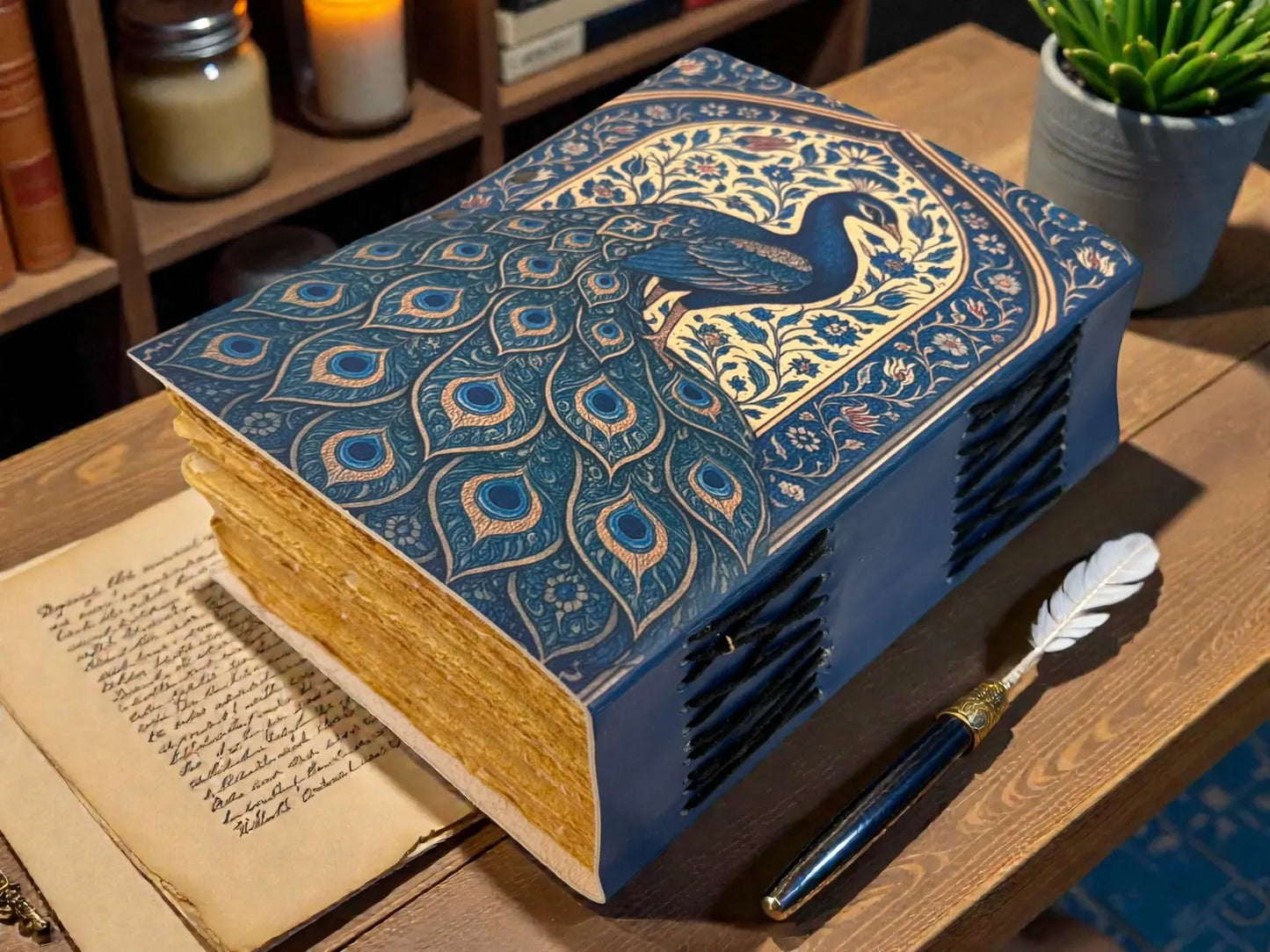 Peacock Leather Journal Handmade – Mystical Nature Notebook, Vintage Lock Diary, Witchcraft & Fantasy Writing Gift