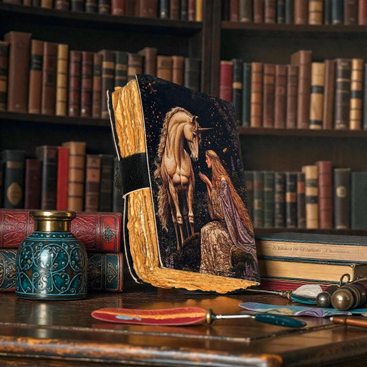 Handmade Leather Unicorn Journal with Vintage Deckle Edge Paper | Fantasy Gift