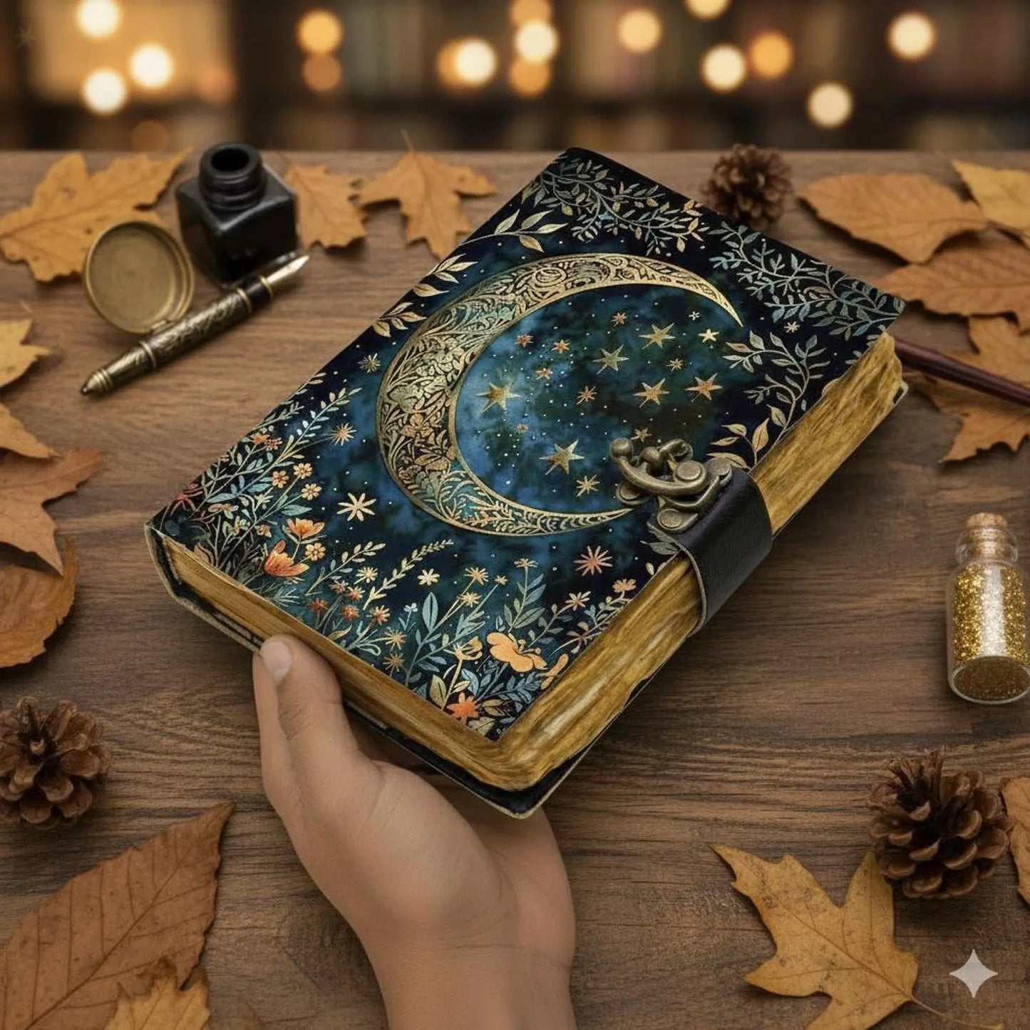 Moon Phase Leather Grimoire – Book of Shadows, Spellbook Journal