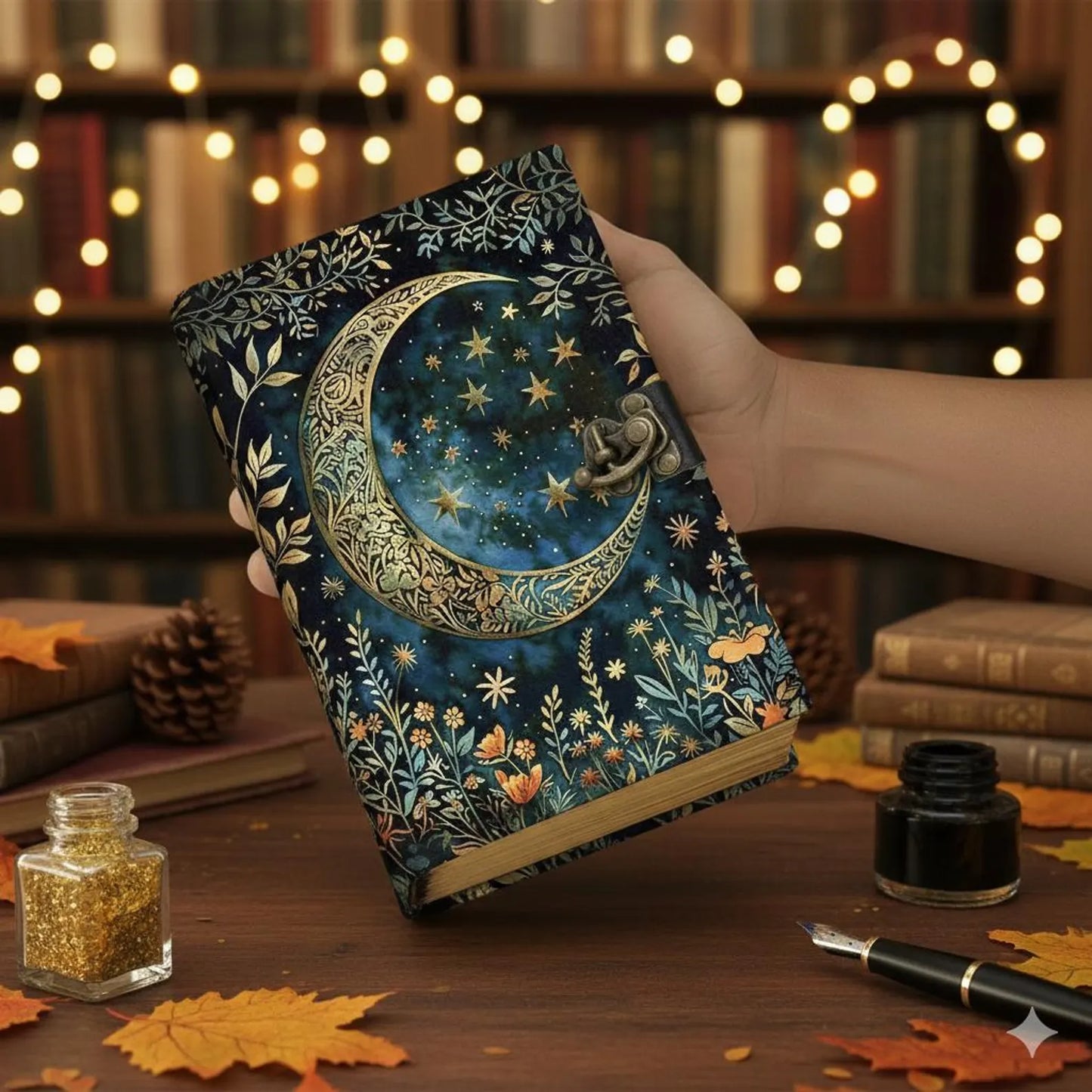 Moon Phase Leather Grimoire – Book of Shadows, Spellbook Journal