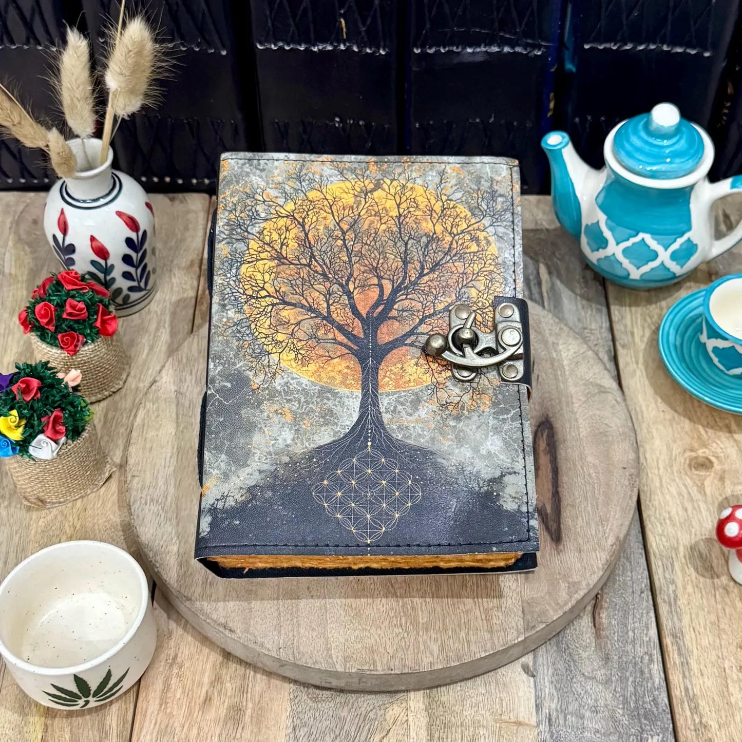 Tree of Life Leather Journal | Vintage Grimoire, Blank Book of Shadows