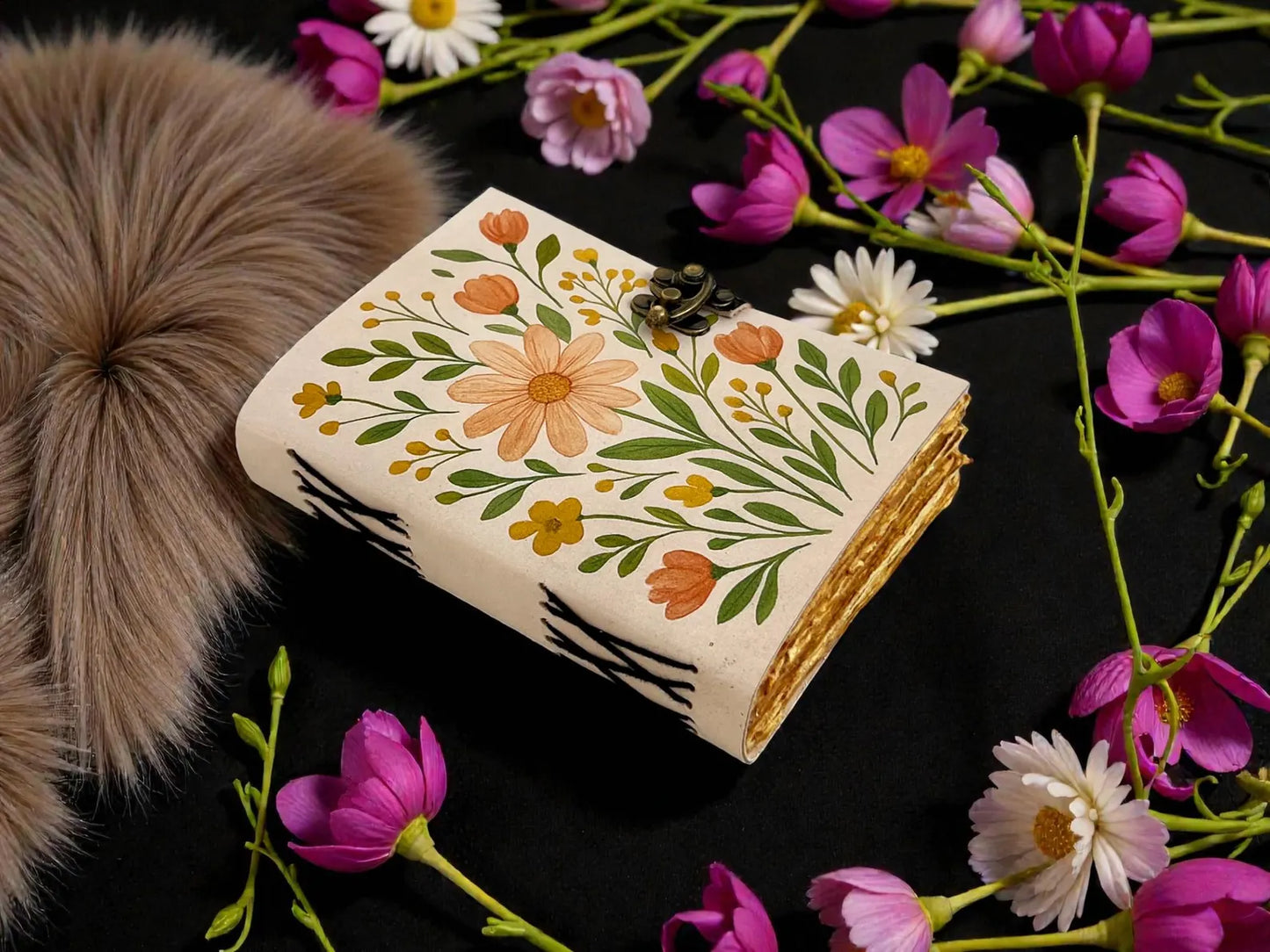 Handmade Leather Grimoire Book of Shadows – 200 Page Refillable Witchcraft Spell Journal | Vintage Wiccan Pagan Gothic Floral Gifts