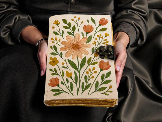 Handmade Leather Grimoire Book of Shadows – 200 Page Refillable Witchcraft Spell Journal | Vintage Wiccan Pagan Gothic Floral Gifts