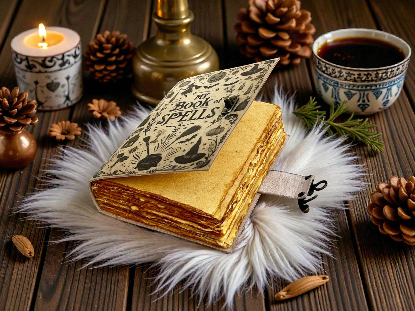 Witch Grimoire Leather Journal – Handmade Book of Spells | Vintage Magic Notebook | Gothic Fantasy Diary