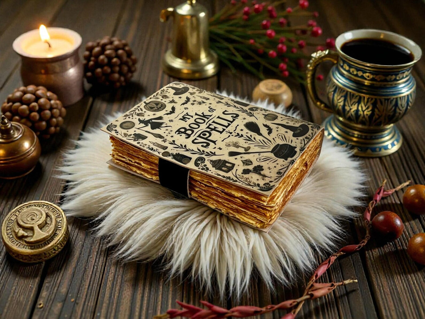 Witch Grimoire Leather Journal – Handmade Book of Spells | Vintage Magic Notebook | Gothic Fantasy Diary