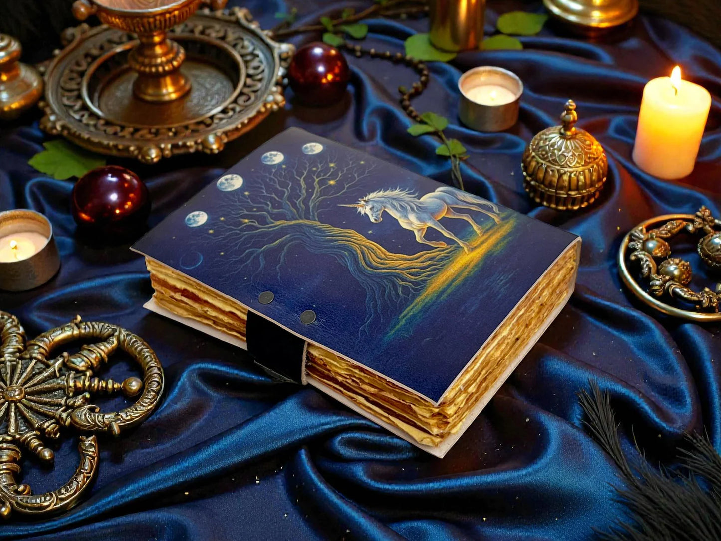 Handmade Unicorn Leather Journal Celestial Grimoire Enchanted Spellbook Mystical Writing Diary Fantasy Pagan Notebook Perfect Gift For women