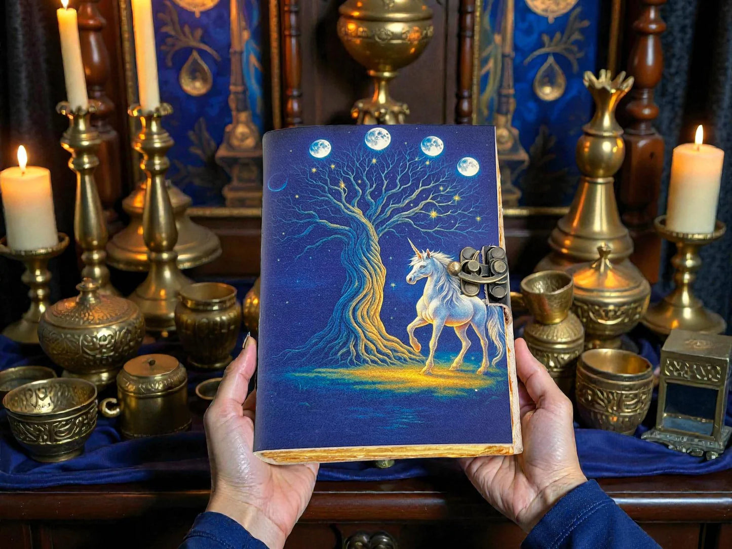 Handmade Unicorn Leather Journal Celestial Grimoire Enchanted Spellbook Mystical Writing Diary Fantasy Pagan Notebook Perfect Gift For women