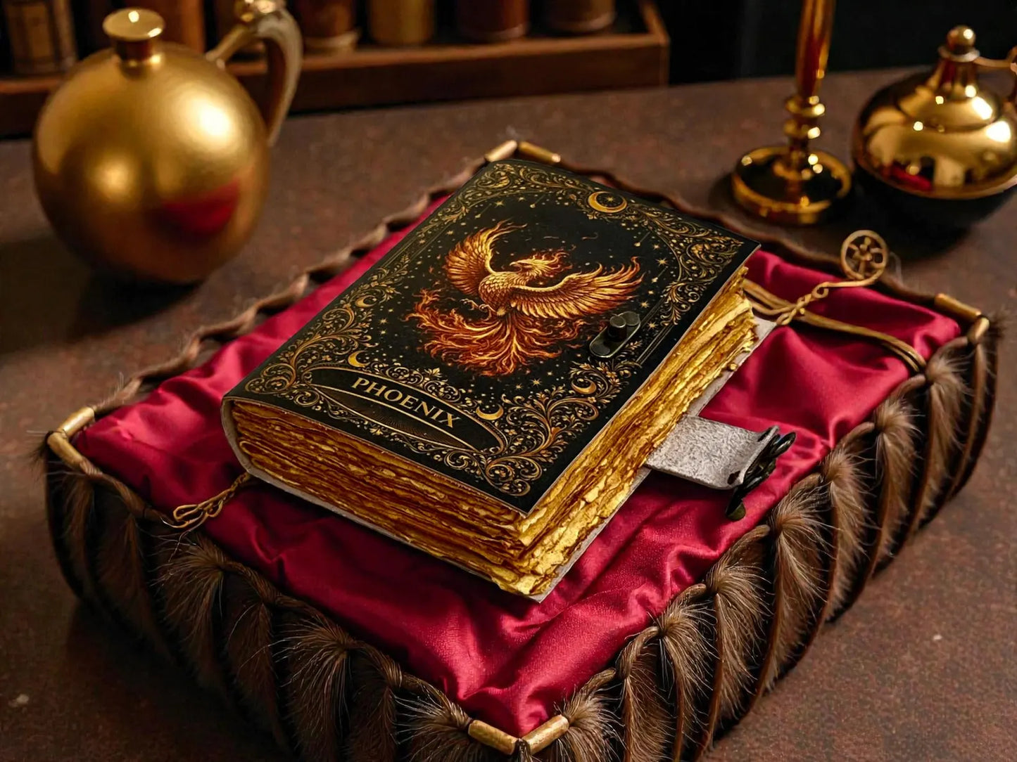 Phoenix Leather Grimoire • Handmade Journal • 400 Page Spell book • Gift for Mythology Lovers