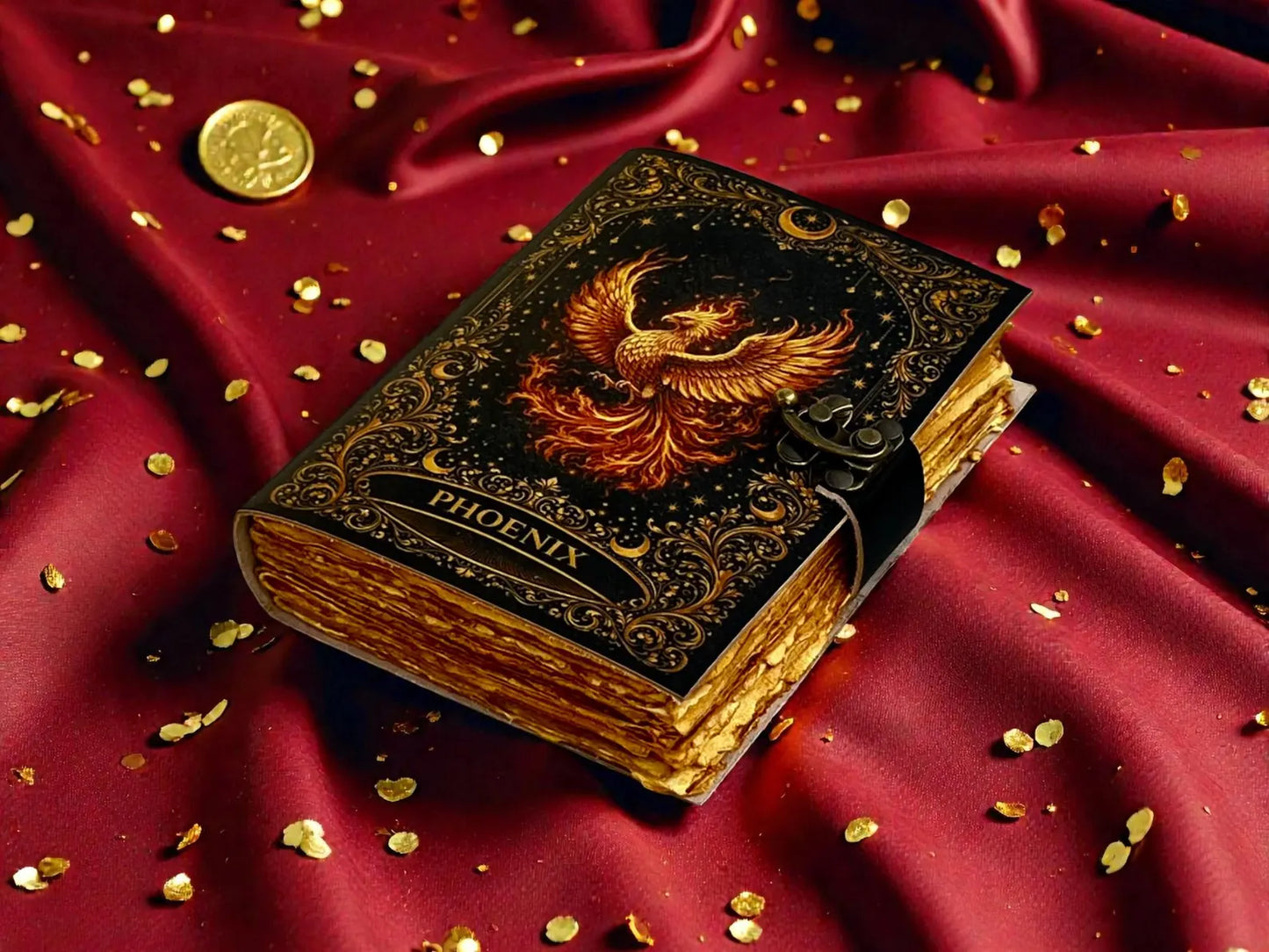 Phoenix Leather Grimoire • Handmade Journal • 400 Page Spell book • Gift for Mythology Lovers