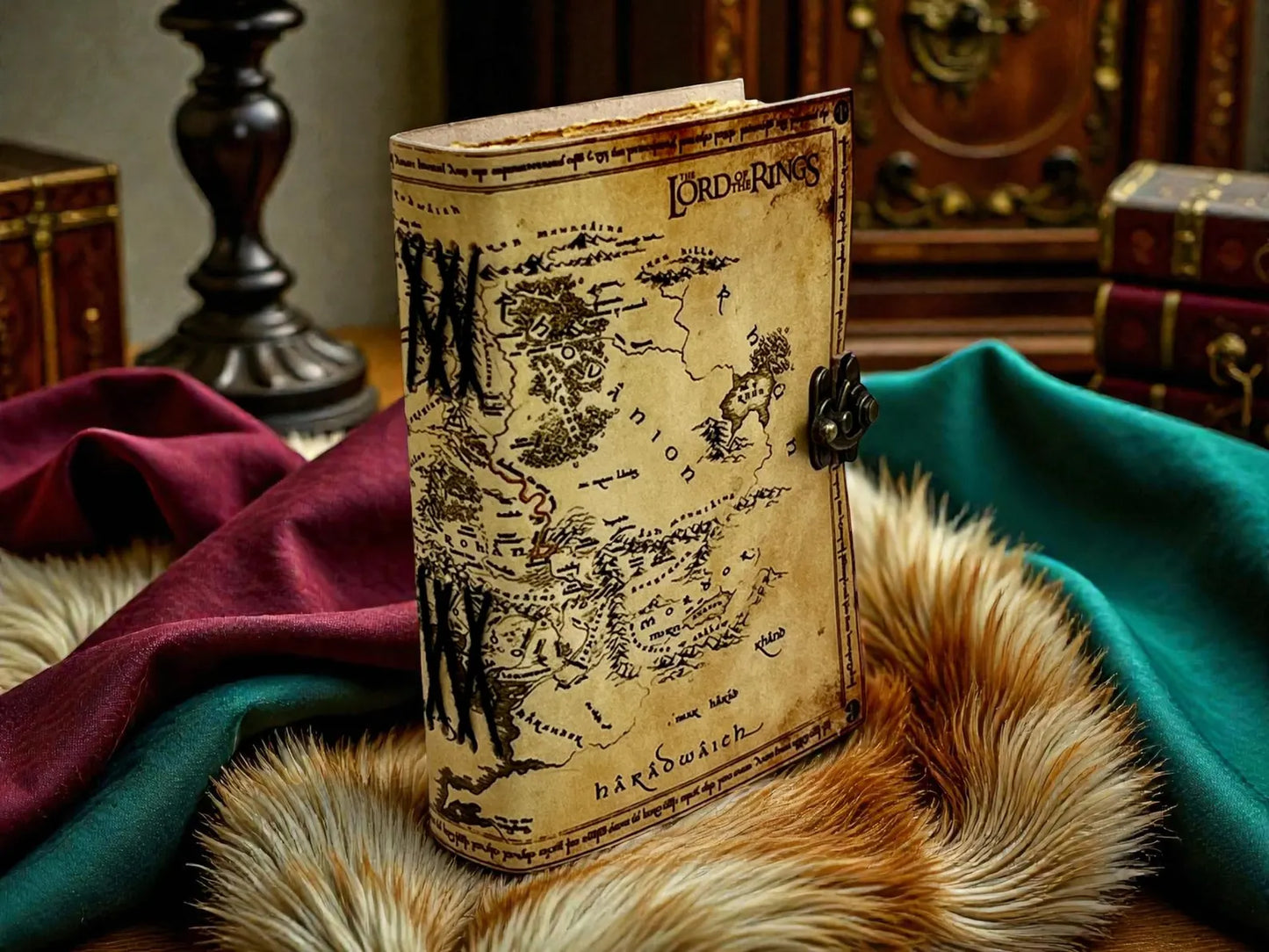 Lord of the Rings Map Leather Journal | Handmade Vintage Middle Earth Grimoire, Fantasy Travel Map Notebook |