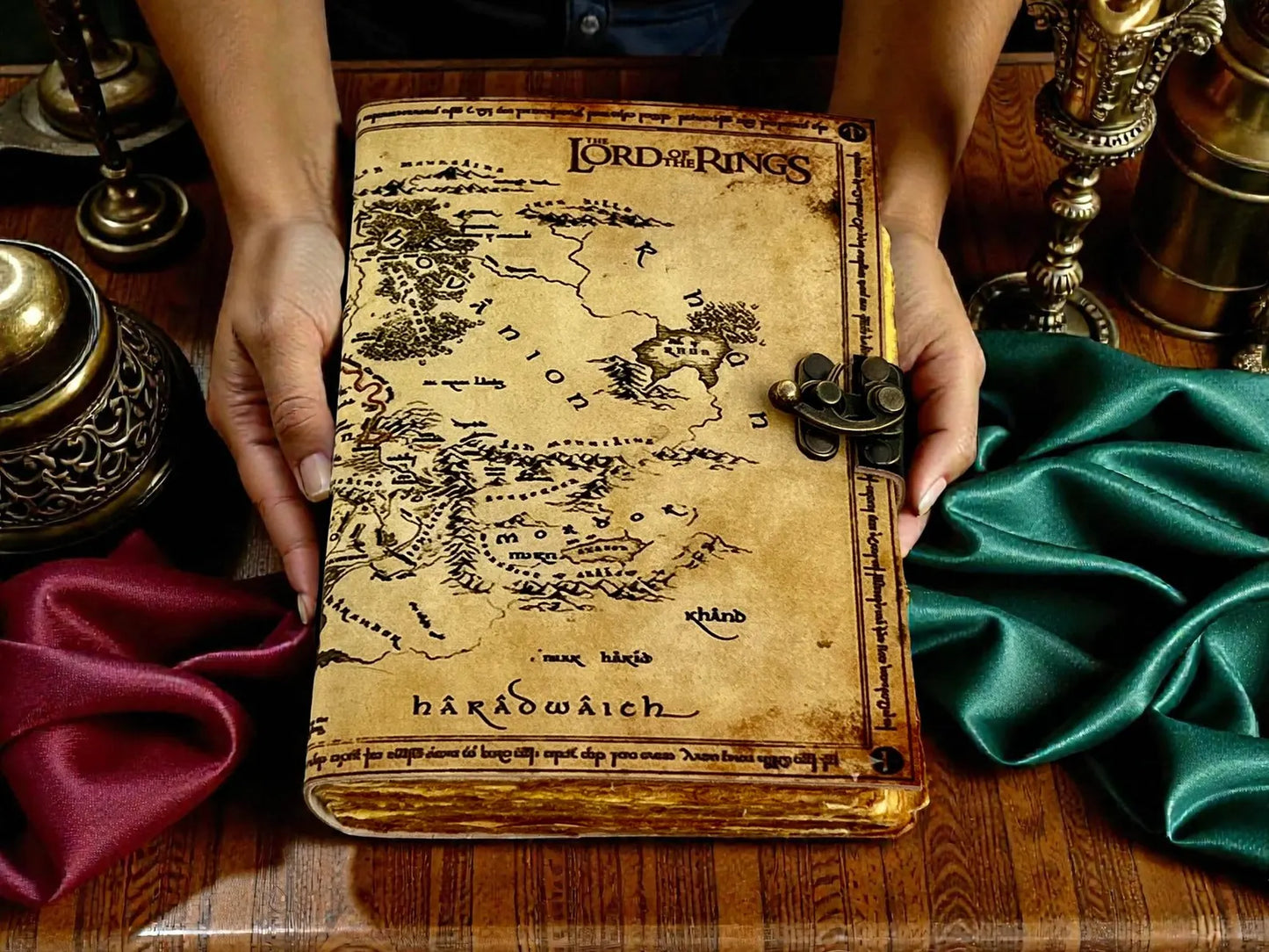 Lord of the Rings Map Leather Journal | Handmade Vintage Middle Earth Grimoire, Fantasy Travel Map Notebook |