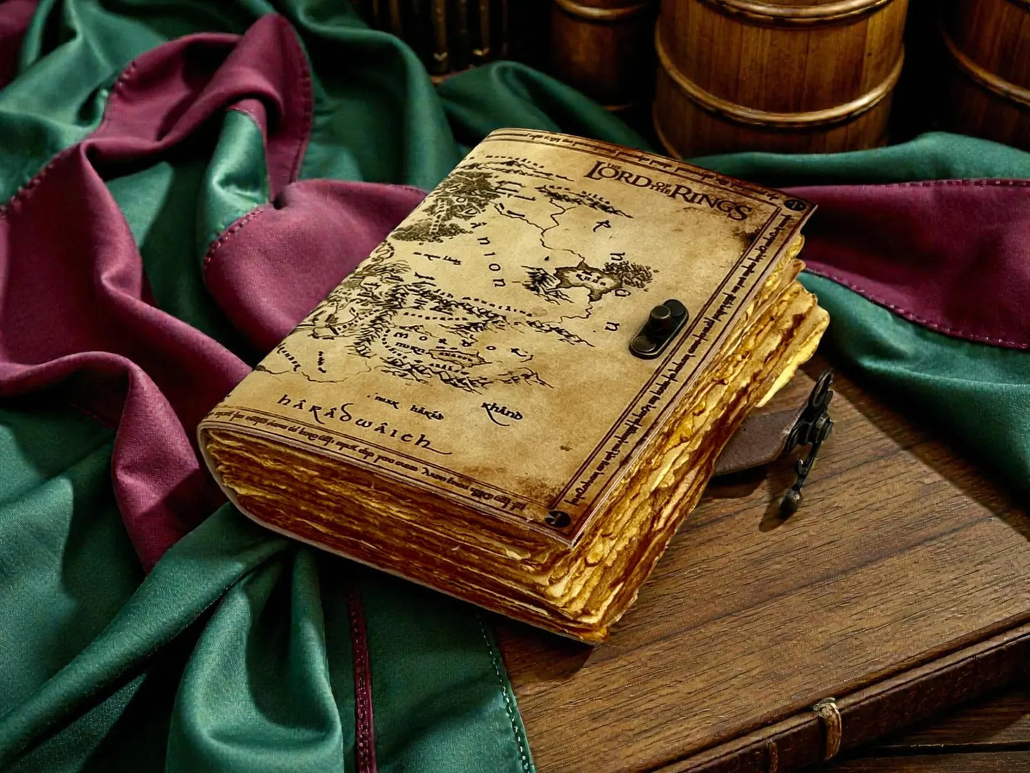 Lord of the Rings Map Leather Journal | Handmade Vintage Middle Earth Grimoire, Fantasy Travel Map Notebook |