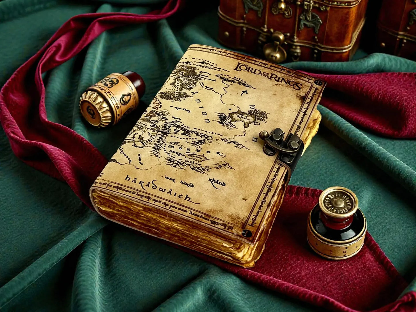 Lord of the Rings Map Leather Journal | Handmade Vintage Middle Earth Grimoire, Fantasy Travel Map Notebook |