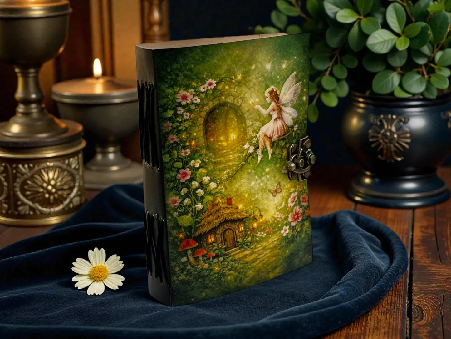 Fairy Leather Grimoire – Handmade Refillable Book of Shadows | Gothic Witchcraft Spell Journal | Wiccan Pagan Fairy Magic Gift