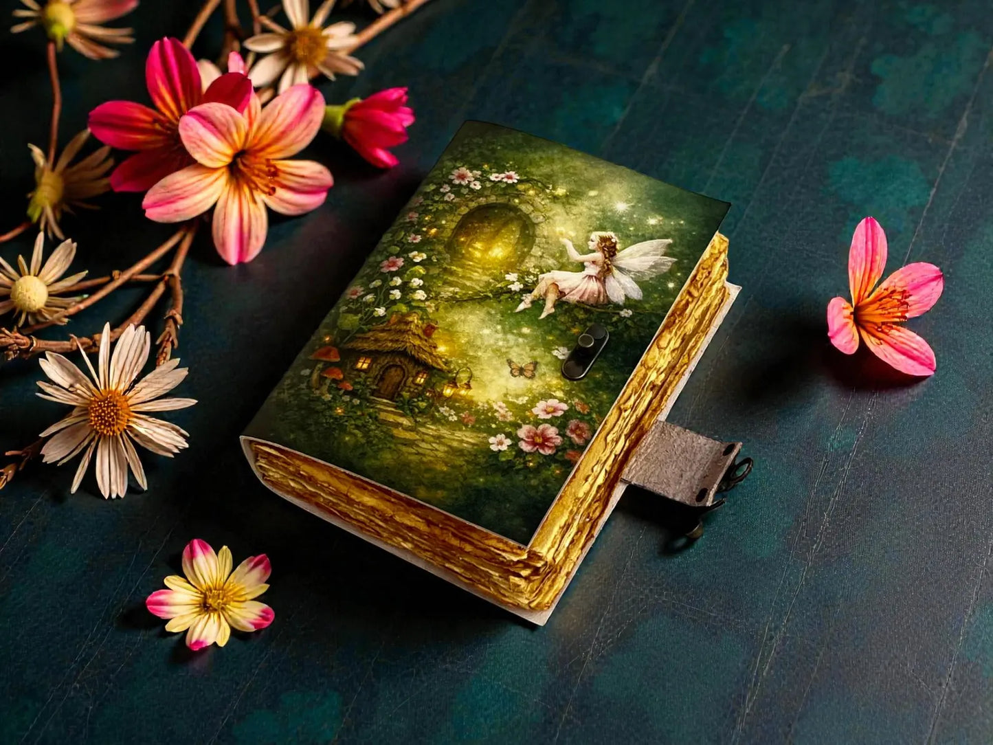 Fairy Leather Grimoire – Handmade Refillable Book of Shadows | Gothic Witchcraft Spell Journal | Wiccan Pagan Fairy Magic Gift