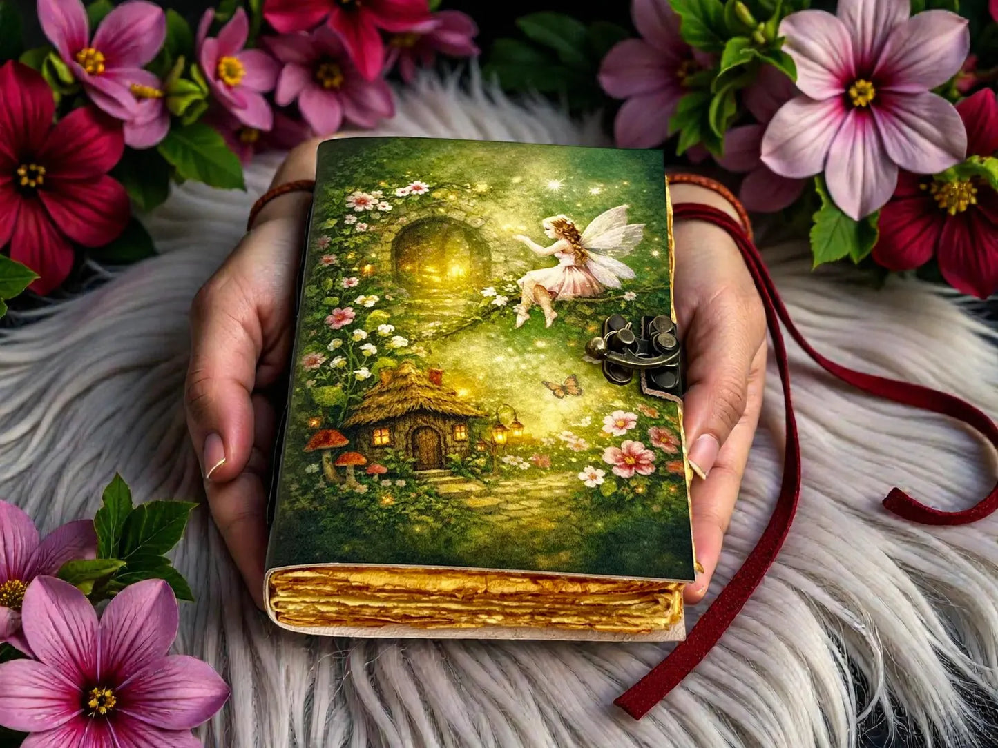 Fairy Leather Grimoire – Handmade Refillable Book of Shadows | Gothic Witchcraft Spell Journal | Wiccan Pagan Fairy Magic Gift