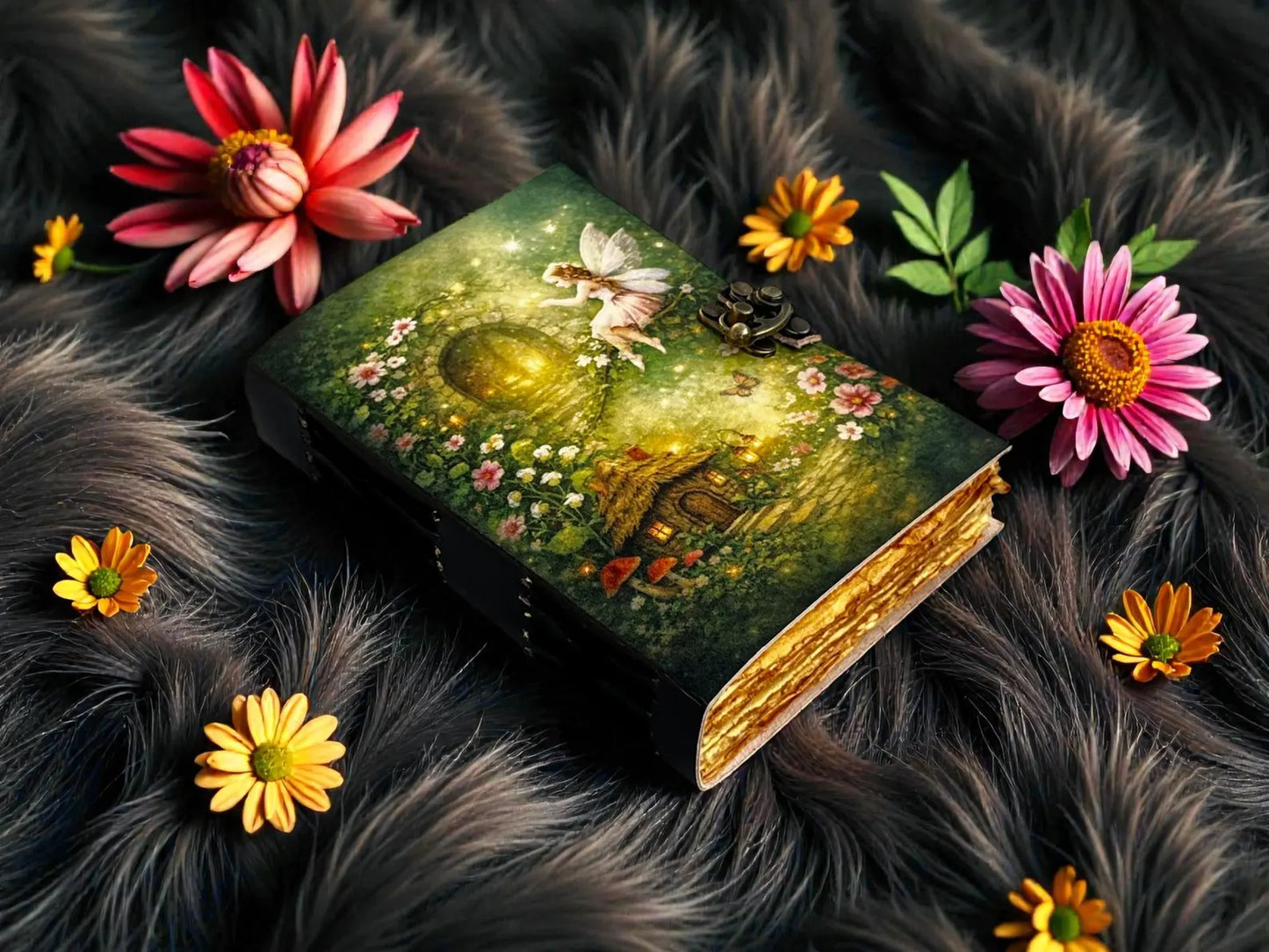 Fairy Leather Grimoire – Handmade Refillable Book of Shadows | Gothic Witchcraft Spell Journal | Wiccan Pagan Fairy Magic Gift