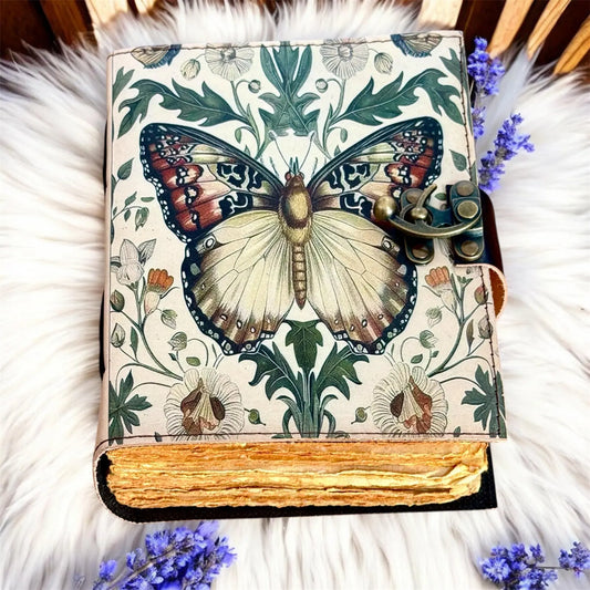 Butterfly Leather Journal Handmade Refillable Notebook, Embossed Vintage Diary, Deckle Edge Paper Writing Sketchbook Gift