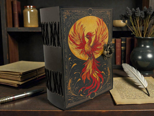 Handmade Leather Phoenix Grimoire – Vintage Book of Shadows