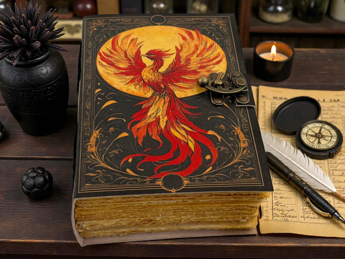 Handmade Leather Phoenix Grimoire – Vintage Book of Shadows