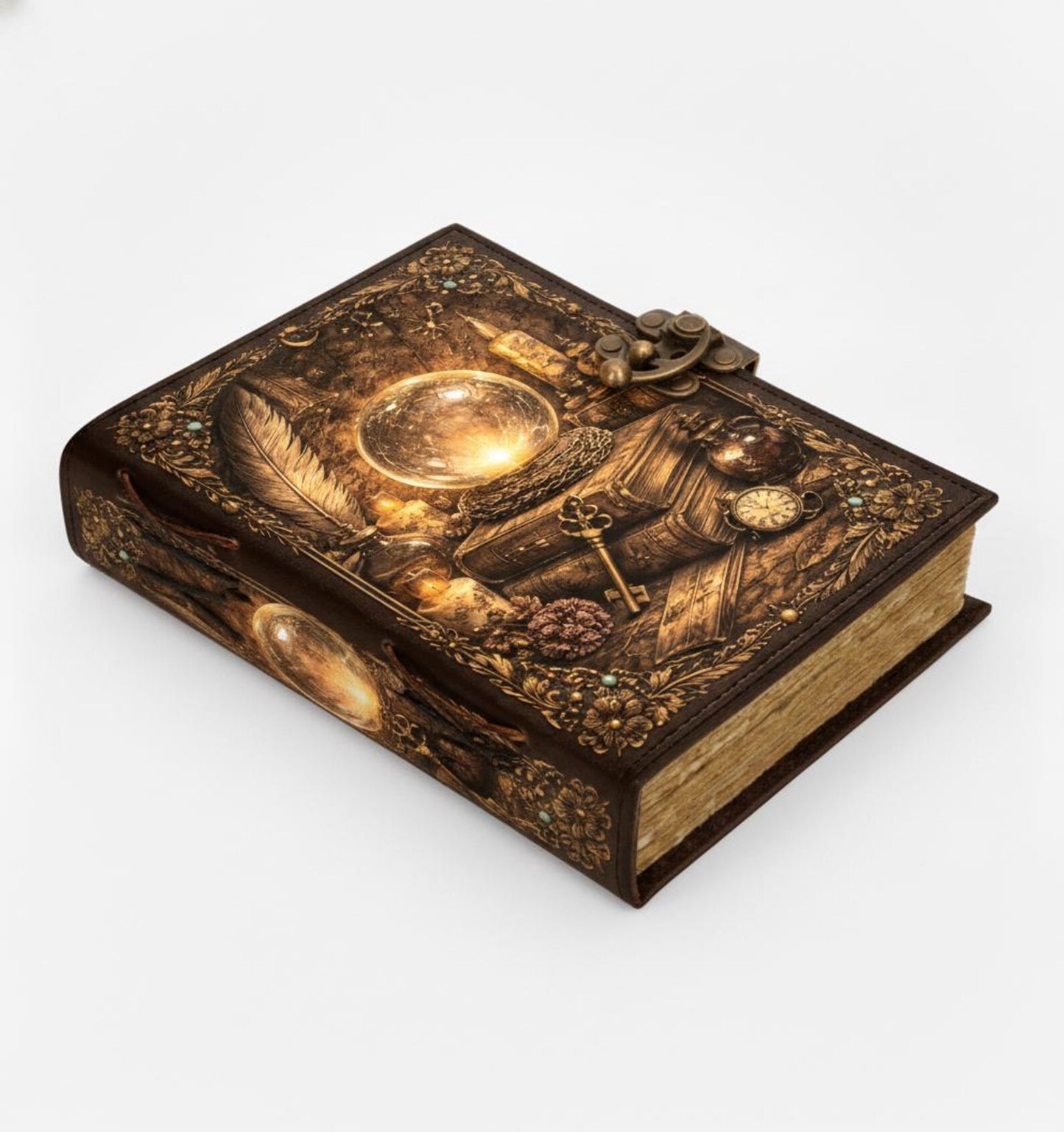 Arcane Alchemy Leather Journal – Handmade Vintage Spellbook with Antique Lock