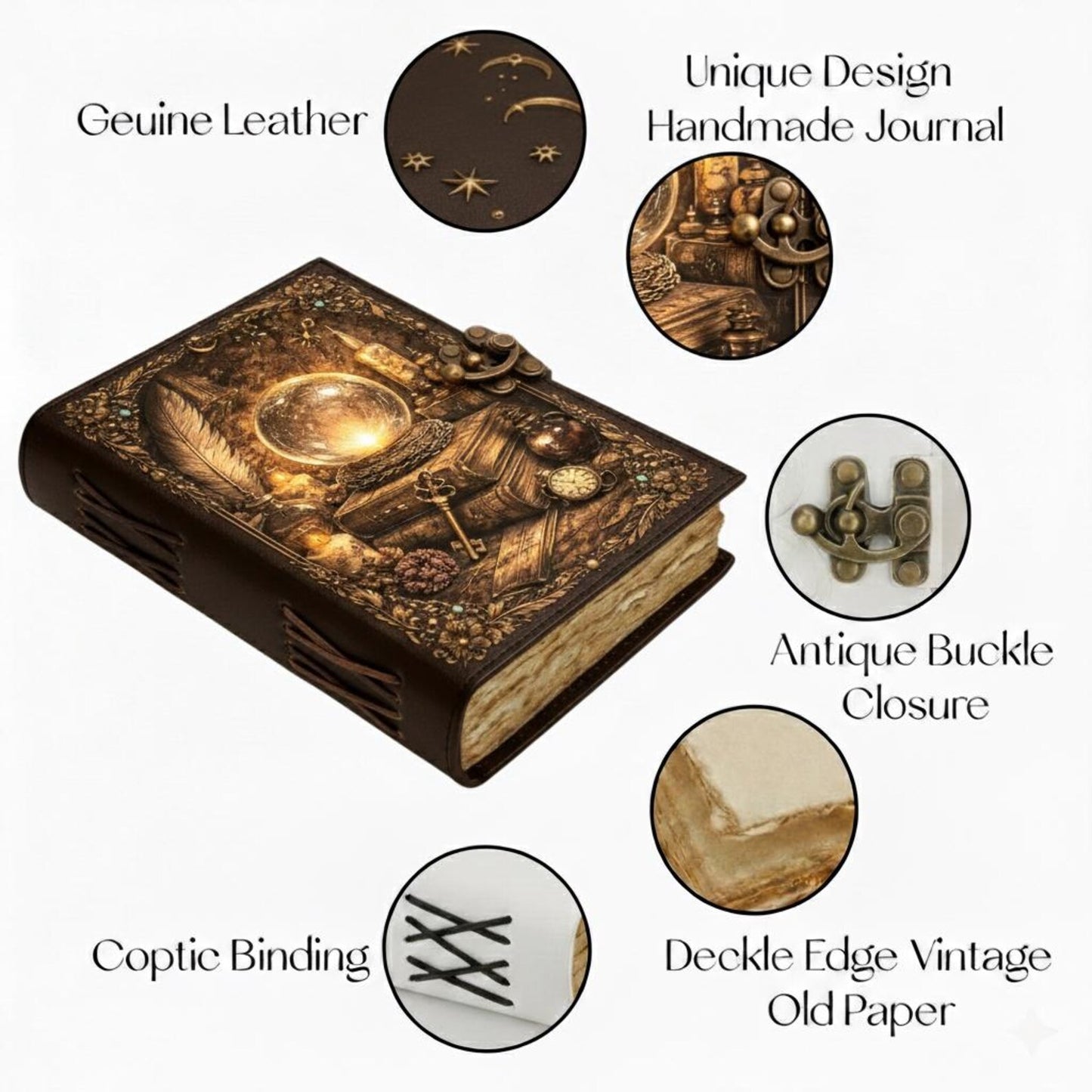 Arcane Alchemy Leather Journal – Handmade Vintage Spellbook with Antique Lock