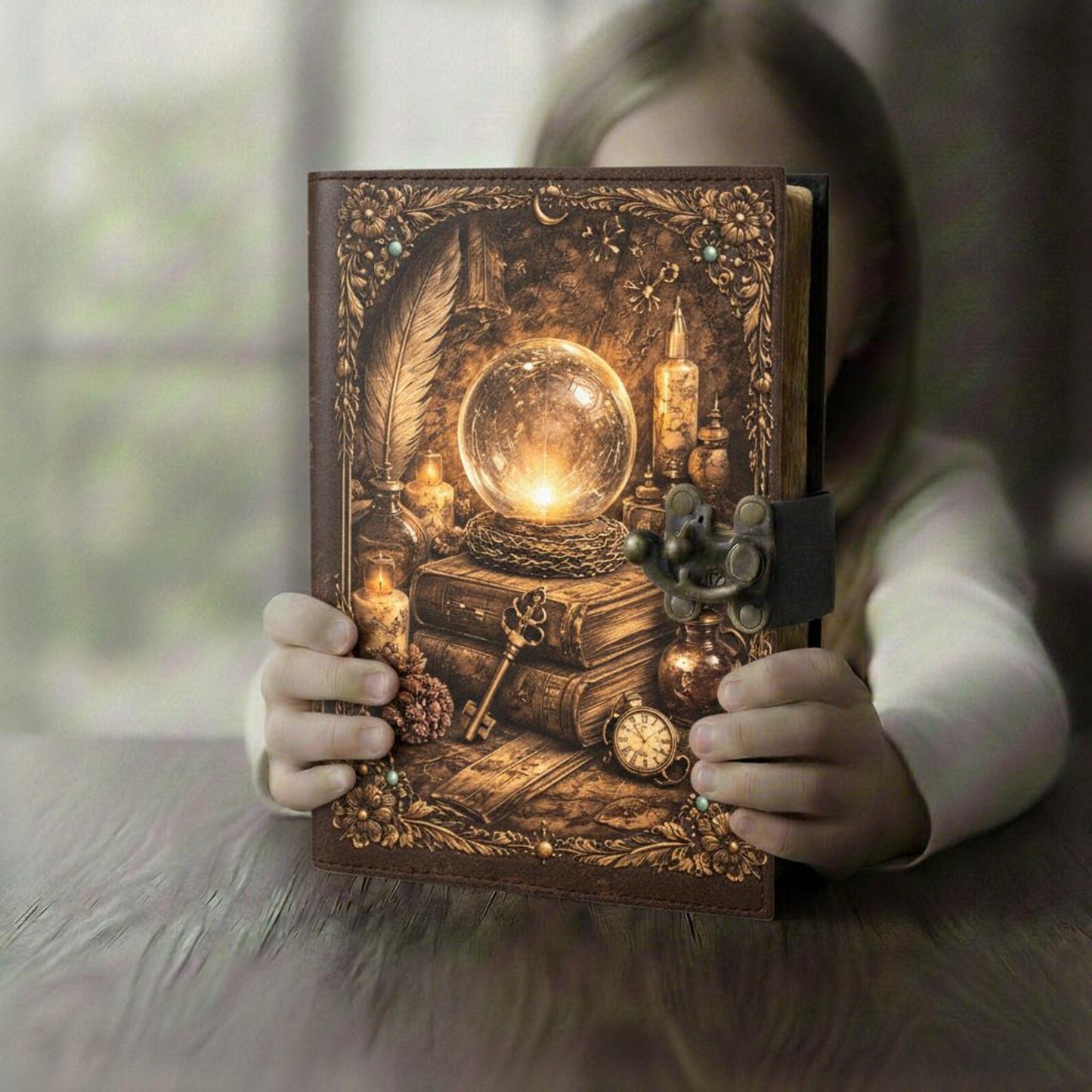 Arcane Alchemy Leather Journal – Handmade Vintage Spellbook with Antique Lock