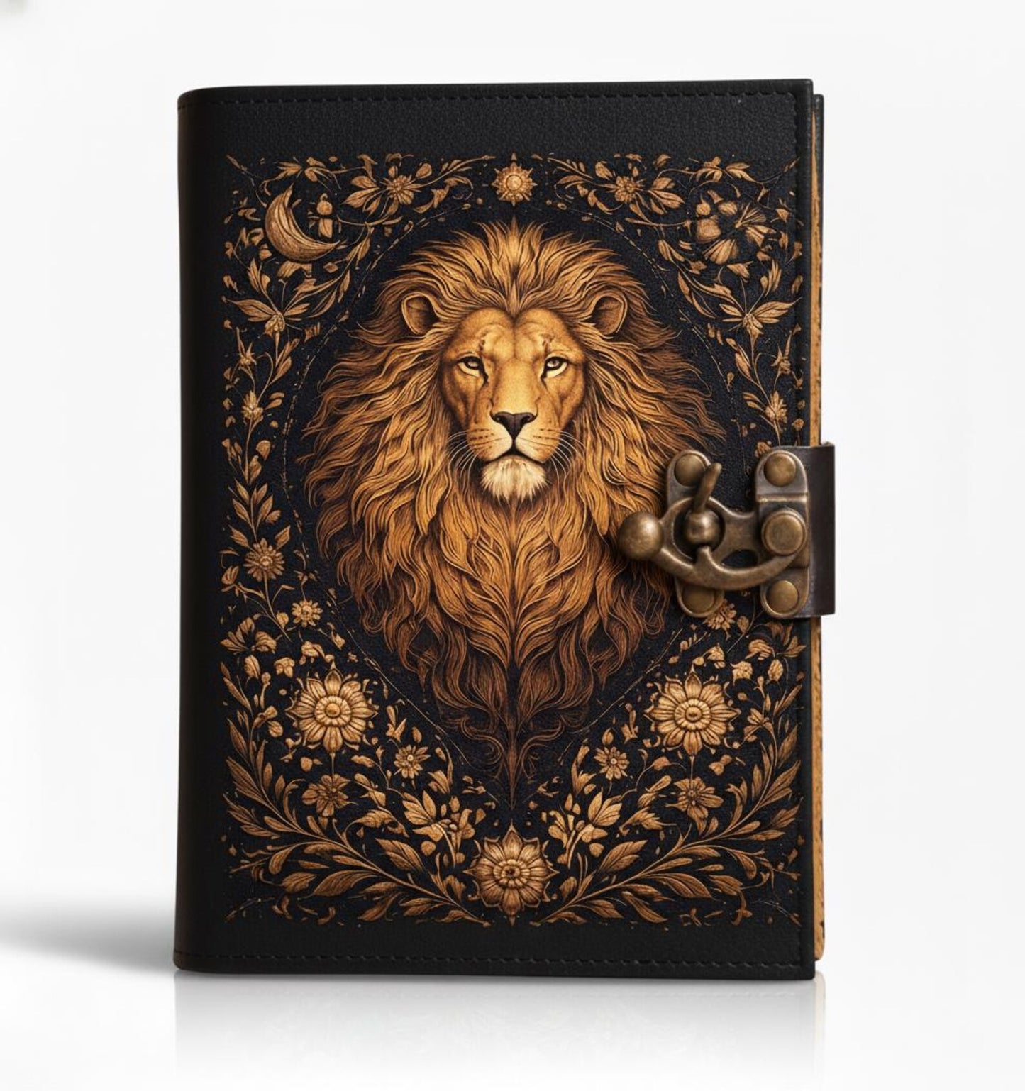 Majestic Lion Leather Journal – Handmade Vintage Writing Notebook with Antique Lock LuxauraHide