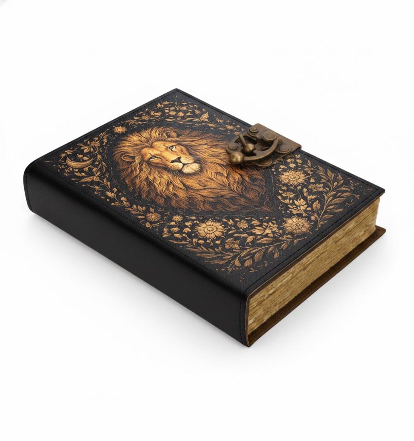 Majestic Lion Leather Journal – Handmade Vintage Writing Notebook with Antique Lock LuxauraHide