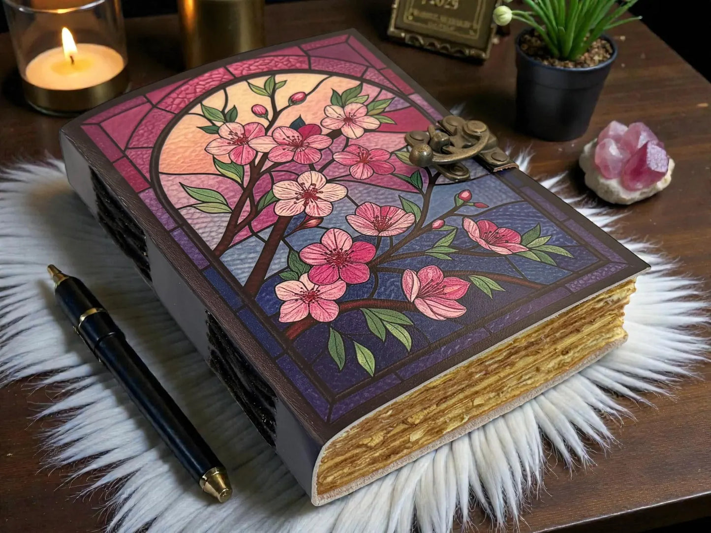 Vintage Floral Leather Journal | Hand bound Flower Artwork Notebook Motherday GIft | Birth Month Blossom Diary | Travel Writing Gift