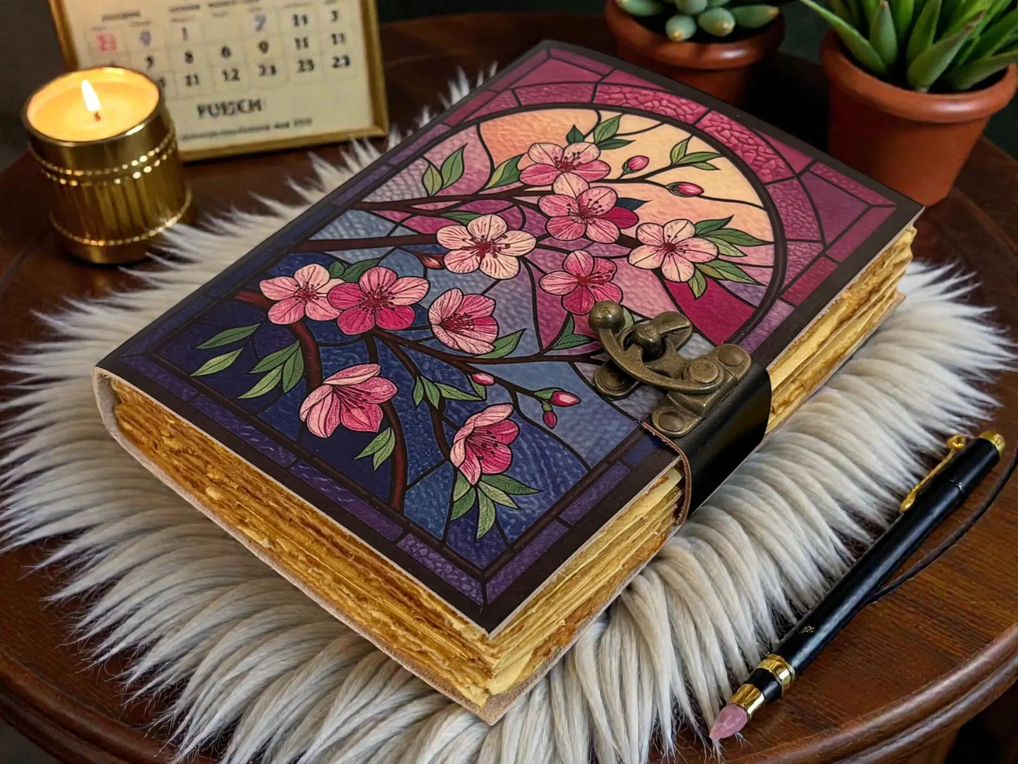 Vintage Floral Leather Journal | Hand bound Flower Artwork Notebook Motherday GIft | Birth Month Blossom Diary | Travel Writing Gift
