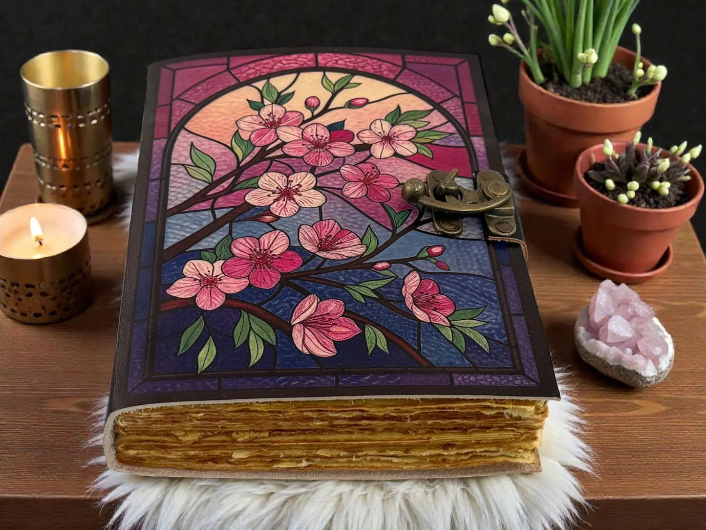 Vintage Floral Leather Journal | Hand bound Flower Artwork Notebook Motherday GIft | Birth Month Blossom Diary | Travel Writing Gift