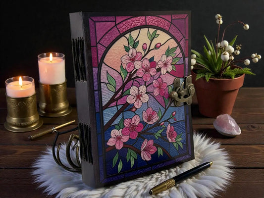 Vintage Floral Leather Journal | Hand bound Flower Artwork Notebook Motherday GIft | Birth Month Blossom Diary | Travel Writing Gift