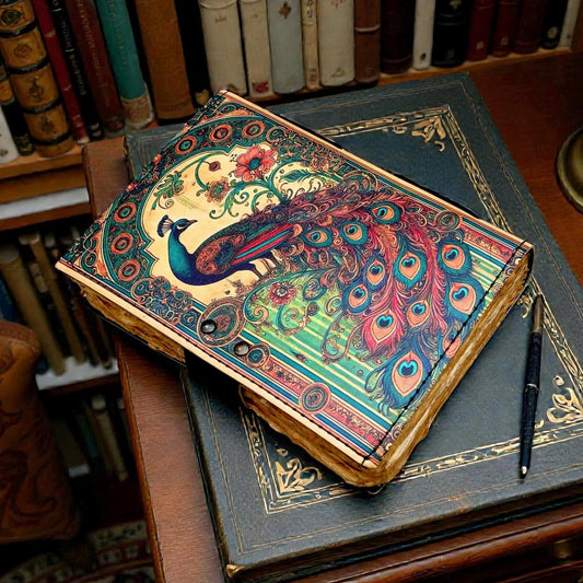 Peacock Leather Journal | Engraved Handmade Diary, Sketchbook