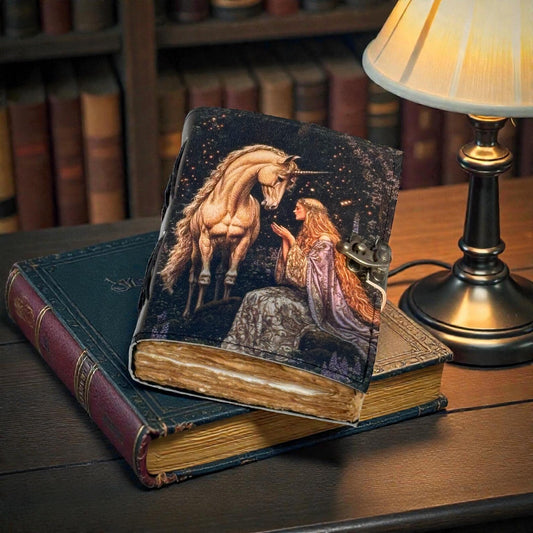 Handmade Leather Unicorn Journal with Vintage Deckle Edge Paper | Fantasy Gift
